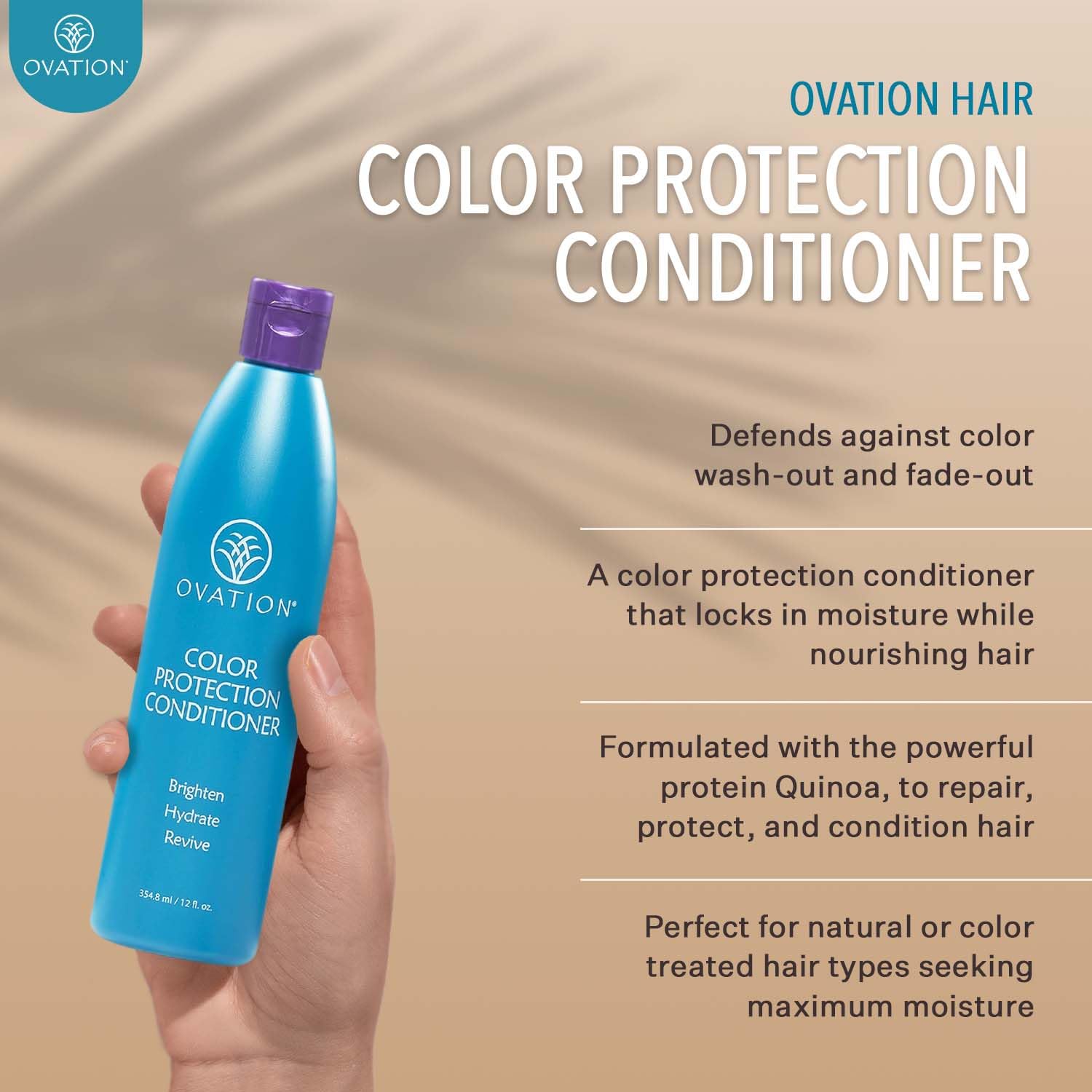 Ovation Hair 3-Step Bundle for Dry, Color-Treated Hair - Moisturizing Shampoo, Hair Growth Therapy & Scalp Treatment, Color-Safe Conditioner - Brighten & Hydrate Bleached/Dyed Hair - Perfect for Damaged Hair Repair & Daily Hair Care Routine