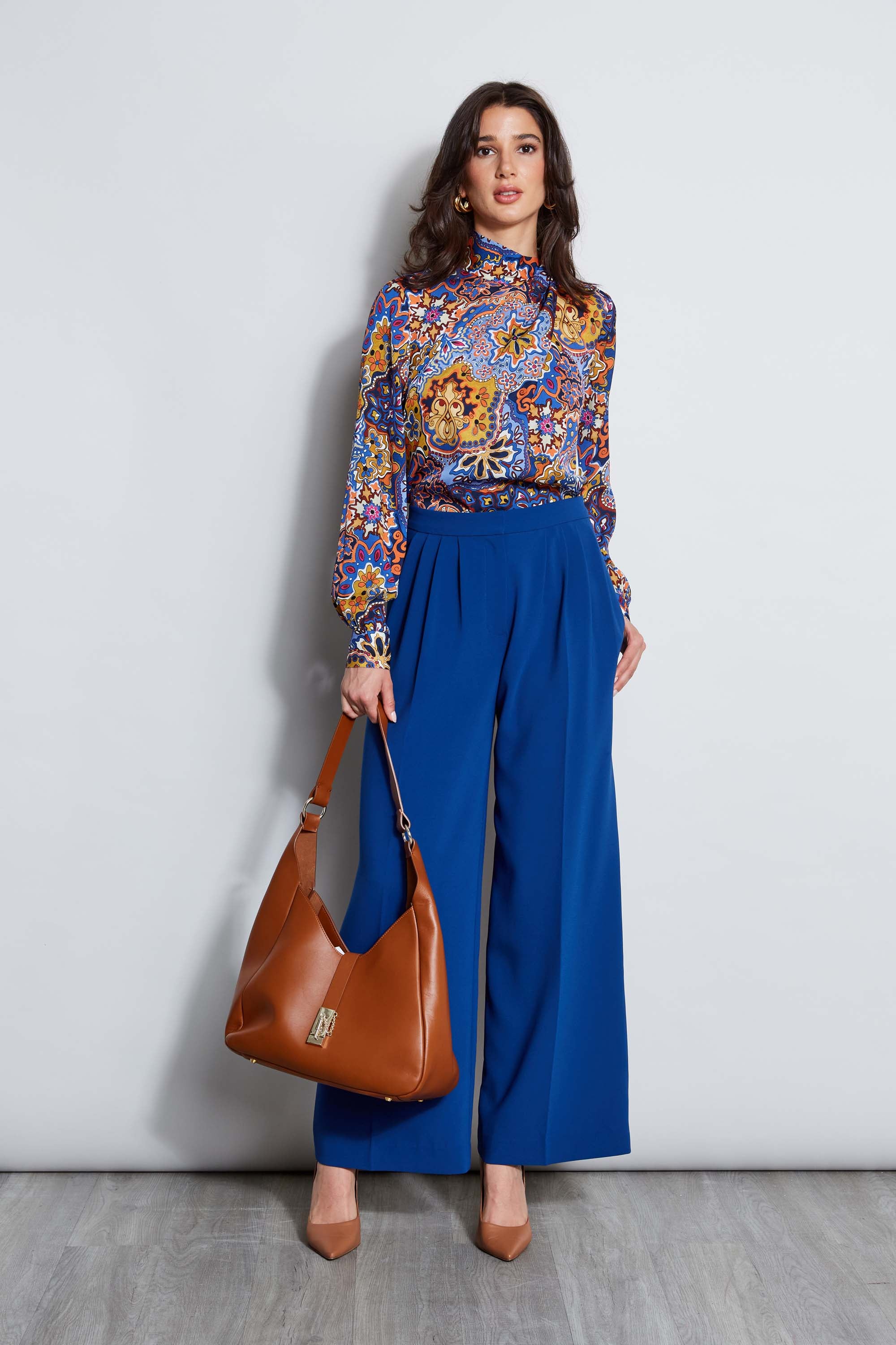 Silk Draped Shirt for Women - Elegant Night Garden Print Blouse for Evening Wear & Special Occasions