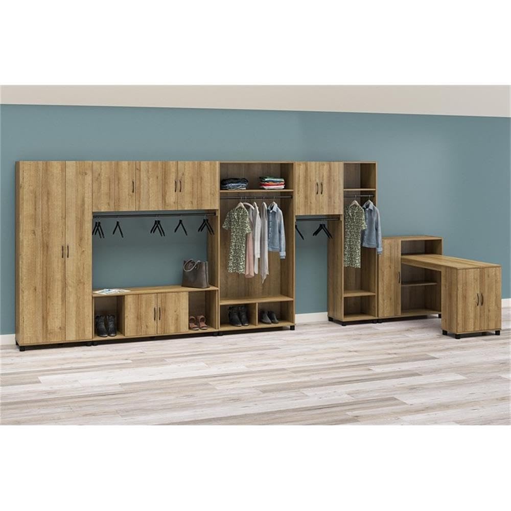 Pemberly Row 2-Door Wall Cabinet with Hanging Rod - Natural Finish for Bedroom Storage