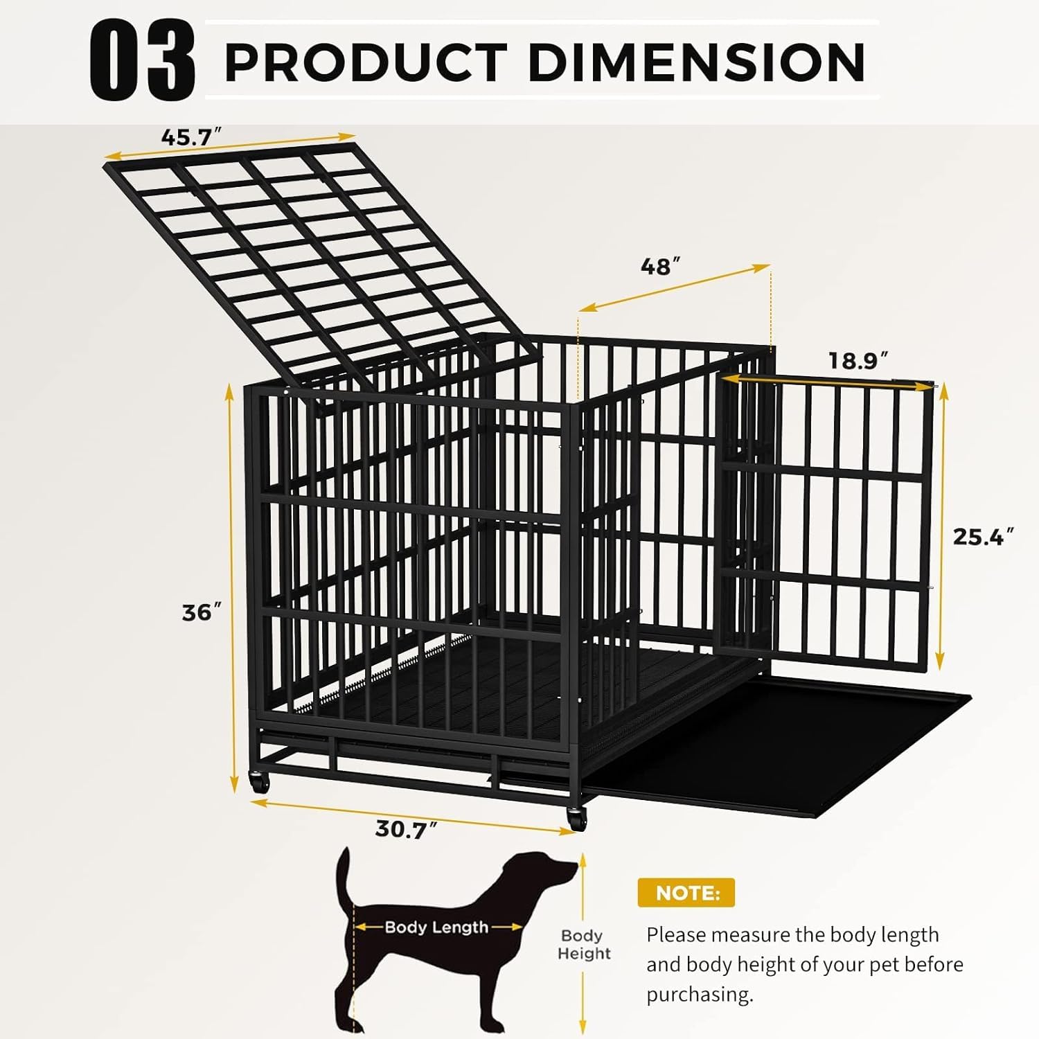 48 Inch Heavy Duty Dog Crate - Indestructible Large Dog Cage Kennel for High Anxiety Dogs | Escape Proof & Sturdy Lock Design | Extra Large Indoor Pet Crate with Double Doors & Removable Tray | Perfect for Travel, Training, and Home Security