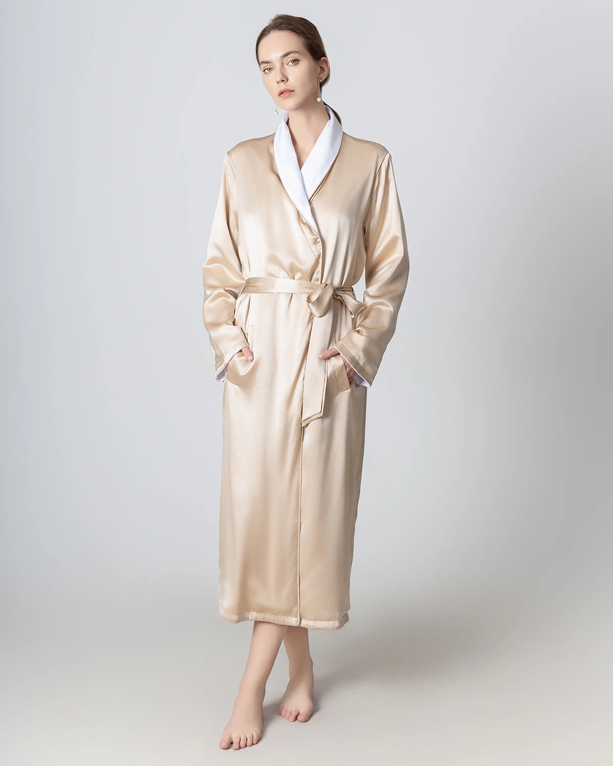 Luxury Silk & Velvet Reversible Winter Robe for Women - Soft Warm Bathrobe with Pockets - Perfect for Spa, Loungewear & Cozy Nights at Home