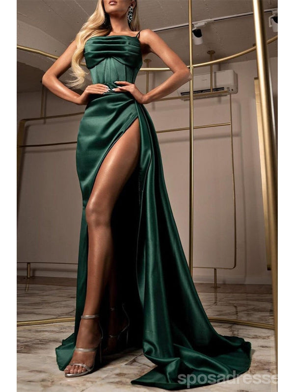 Emerald Green Mermaid Prom Dress with Spaghetti Straps & High Slit - Elegant Long Formal Gown for Homecoming, Prom Night & Special Occasions