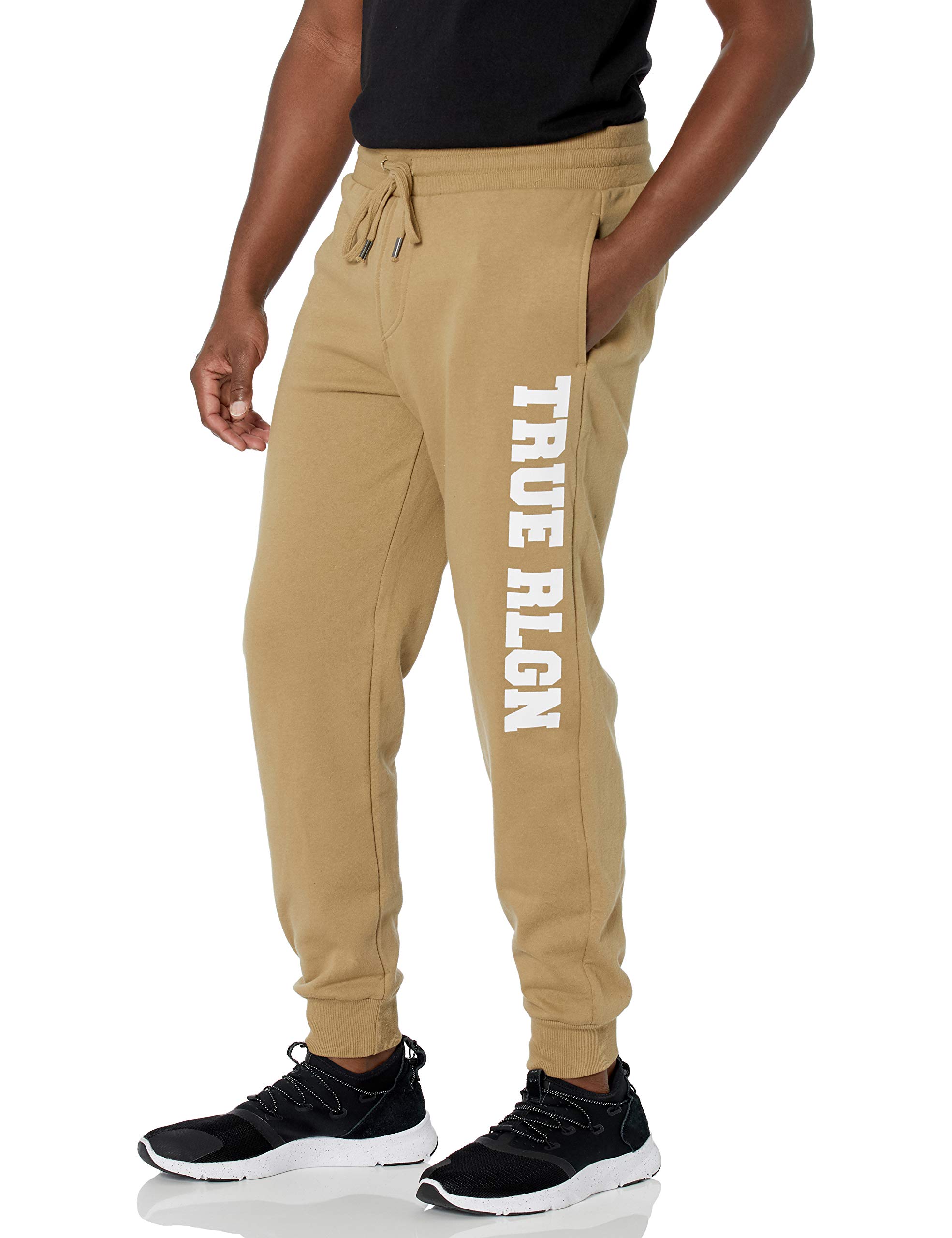 True Religion Men's Slim Fit Jogger Sweatpants - Large Size with Brand Logo | Comfortable Lounge Pants for Casual Wear, Gym & Street Style