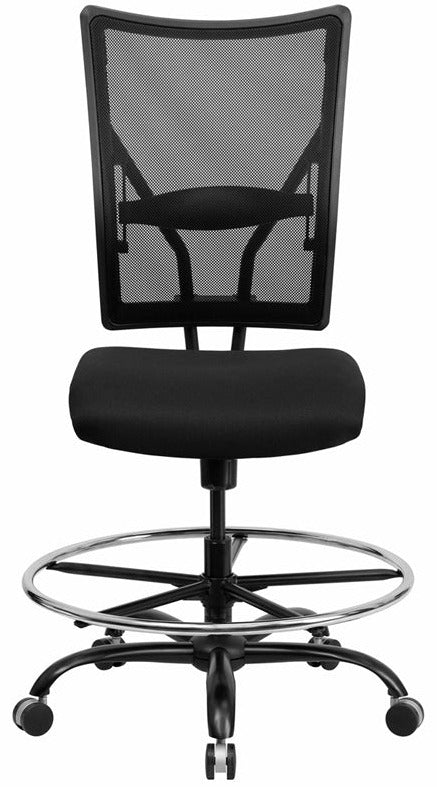 FLASH HERCULES Series Big & Tall 400 lb. Capacity Black Mesh Ergonomic Drafting Chair with Adjustable Arms - Perfect for Office, Gaming, and Home Workspaces