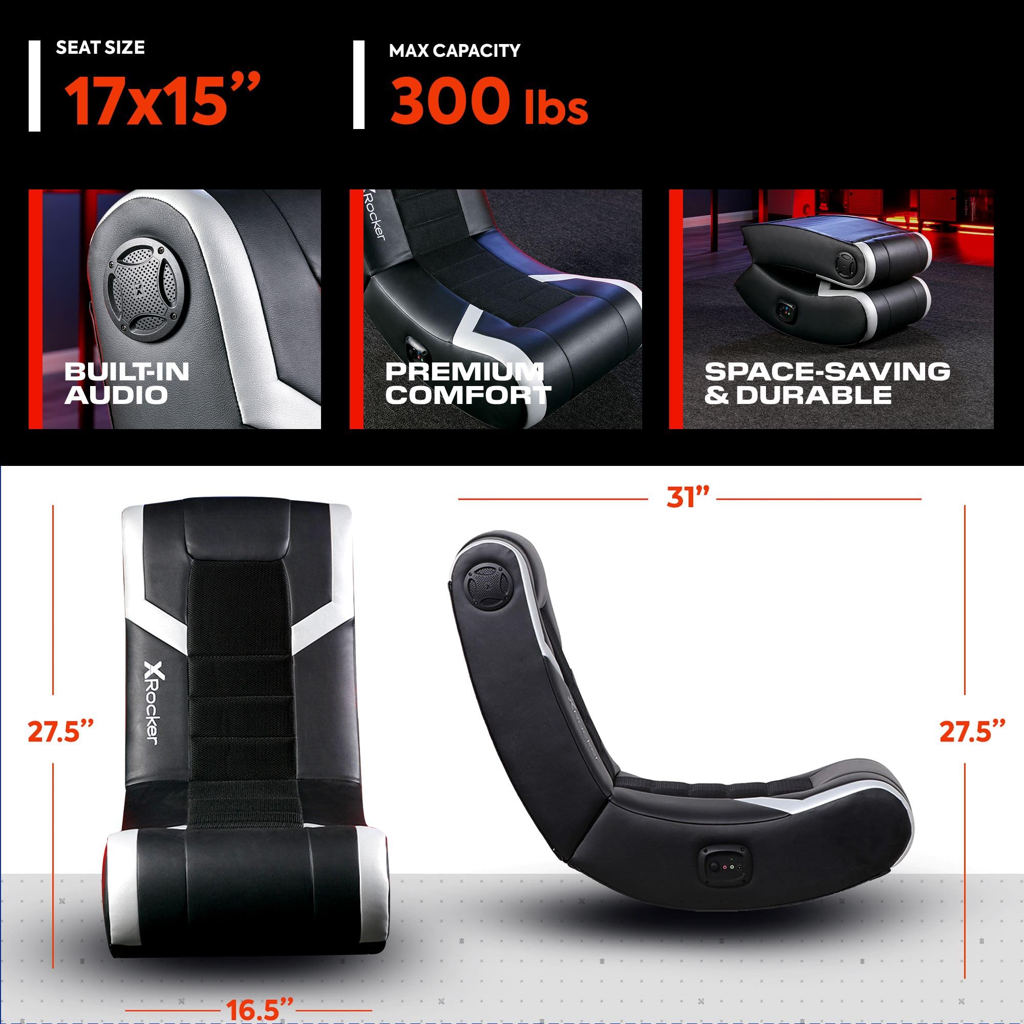 X Rocker Video Gaming Floor Rocker Chair with Built-in Speakers | Foldable Ergonomic Design for Bedroom & Game Room | Perfect Gaming Gift for Boys, Girls & Teens Ages 5-17 | Ideal for Console Gaming, Movie Nights & Relaxation