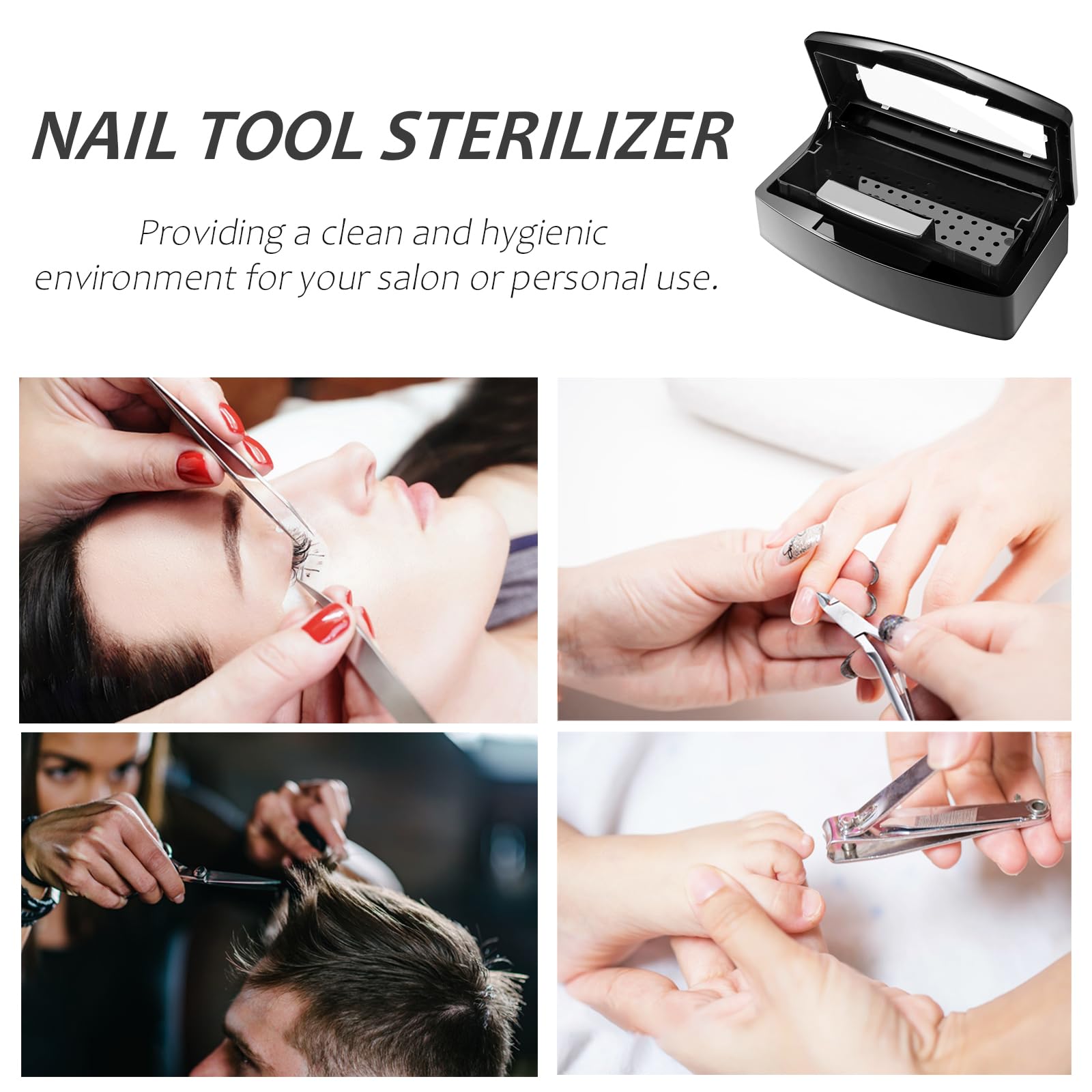 BUCICE UV Nail Tool Sterilizer Tray - Professional Salon-Grade Sterilization for Tweezers, Nail Clippers & Beauty Tools (Black) | Essential for Nail Technicians, Hair Salons & Home Manicure Kits