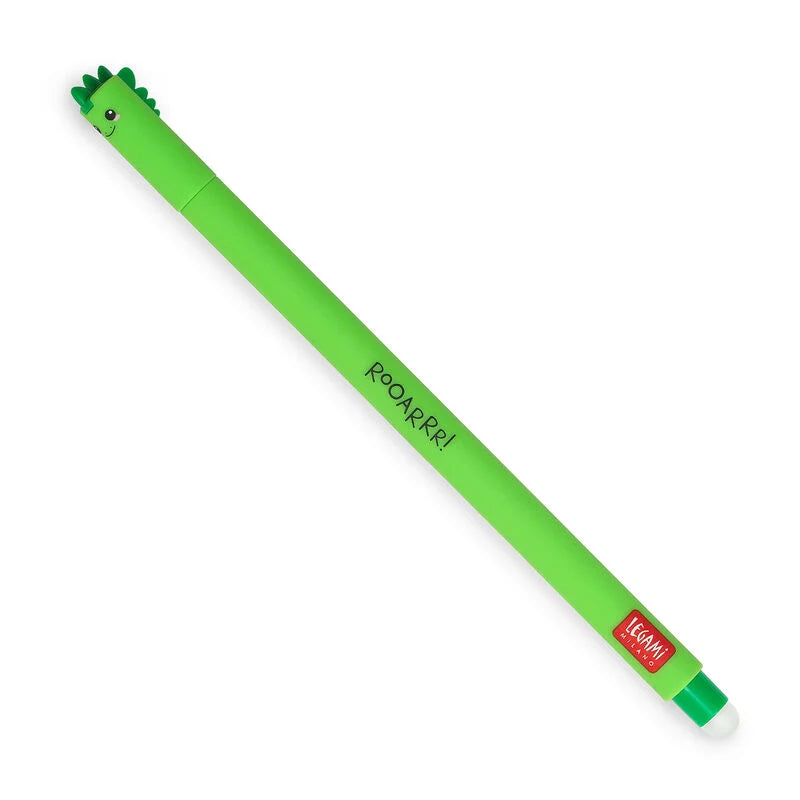Legami Erasable Pen with Dinosaur Design - Green Ink for Smooth Writing - Perfect for School, Office & Note Taking
