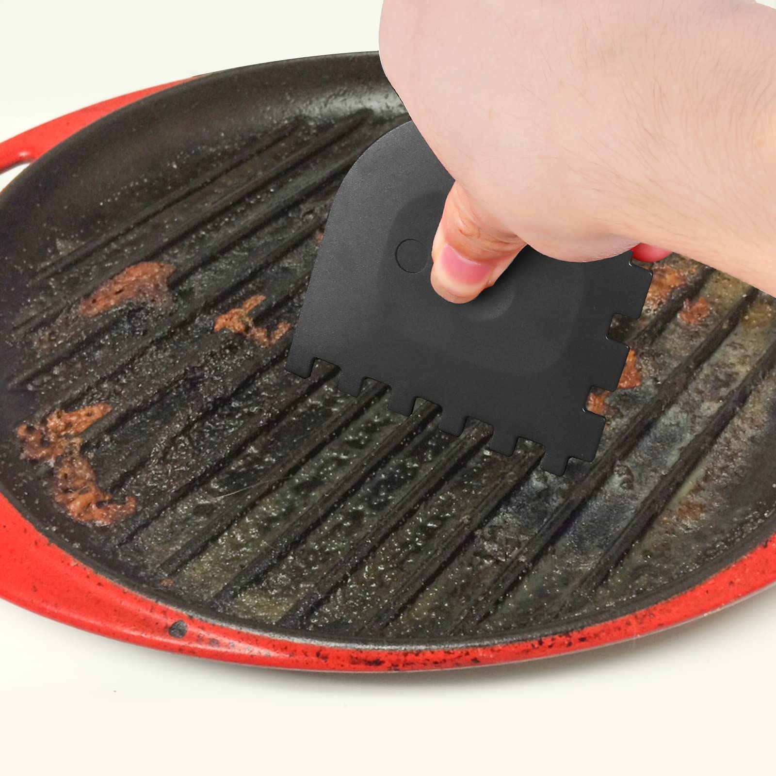 3-Piece Plastic Grill Pan Scraper Tool Set - Heavy Duty Griddle Cleaner for Cast Iron, Stainless Steel & Non-Stick Pans - Essential Kitchen Cleaning Accessories for BBQ, Camping & Home Cooking