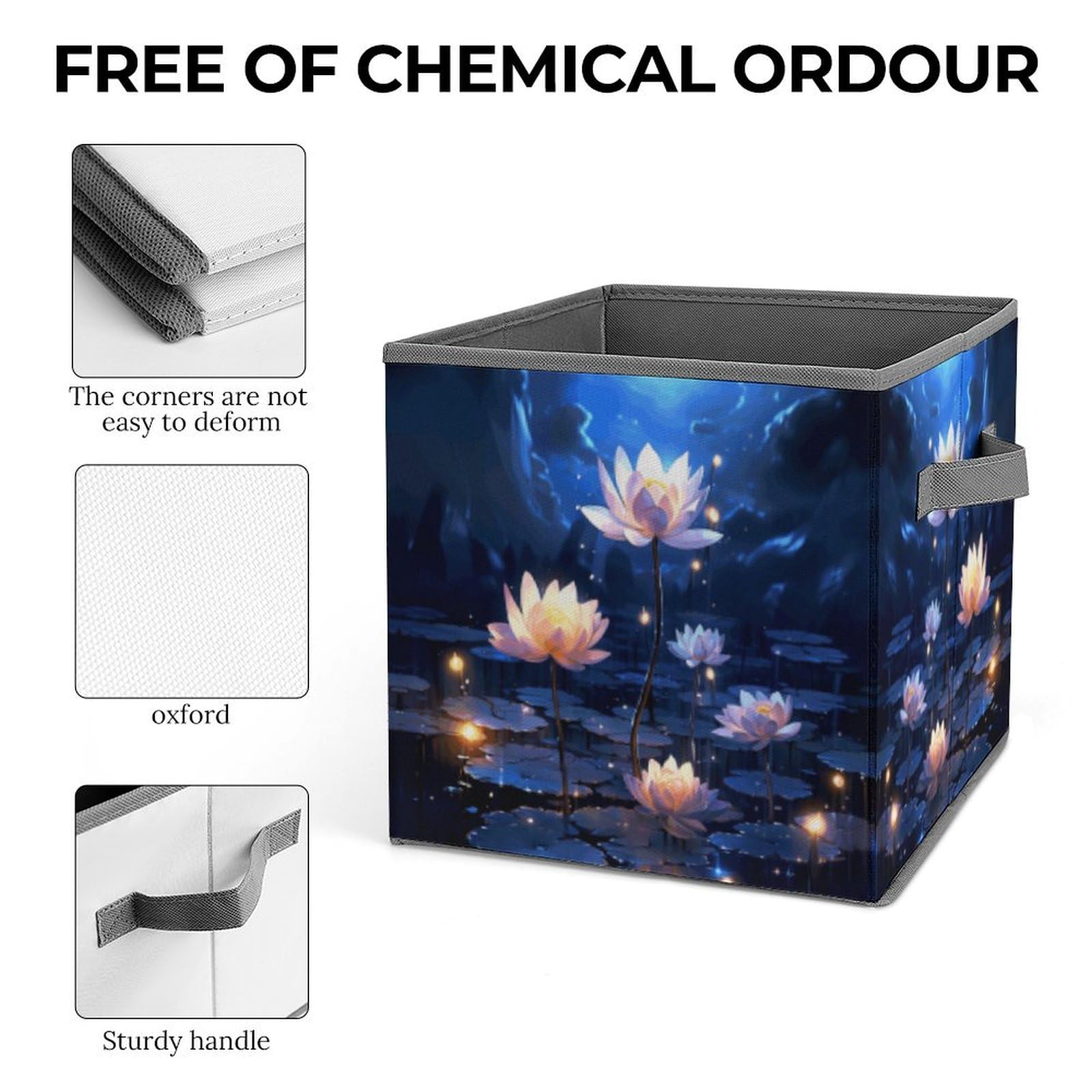 Collapsible Storage Bins with Night Flowers Print - Foldable Storage Box with Dual Handles for Closet, Bedroom, Office & Outdoor Use - Perfect for Organizing Clothes, Toys, and Home Decor