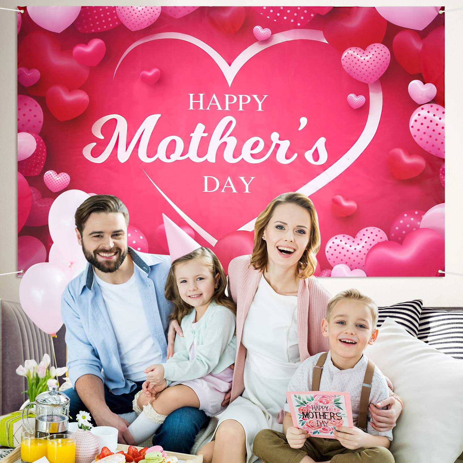 Happy Mother's Day Banner Backdrop - Floral Photography Background for Mother's Day Party Decorations | Perfect for Photo Booths, Baby Showers & Family Celebrations