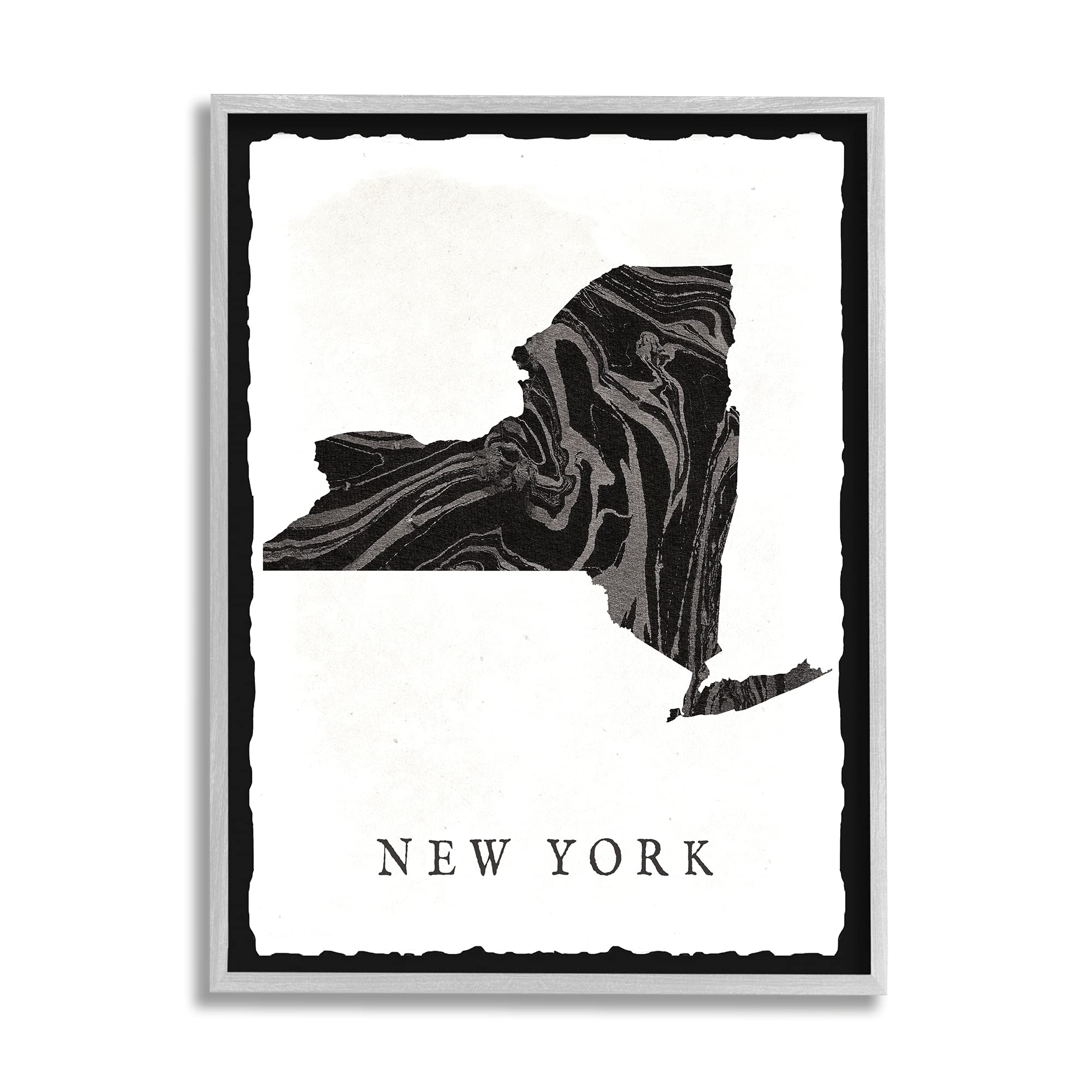 Stupell Industries Black & Grey Marbled Paper New York State Silhouette Wall Art - Daphne Polselli Design - 24