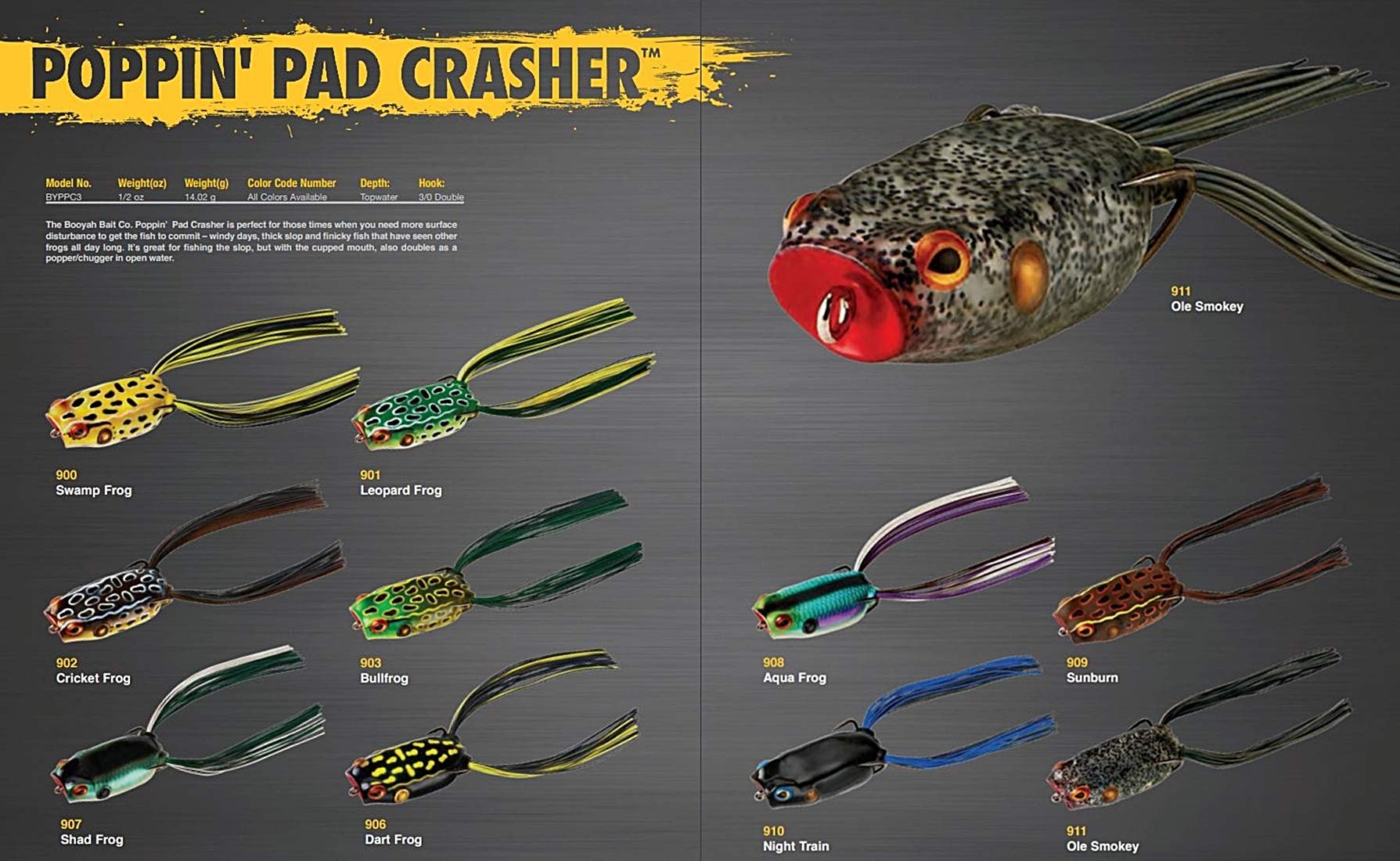 BOOYAH Poppin' Pad Crasher Topwater Bass Fishing Lure - Weedless Hollow Body Frog Bait with Sharp Hooks - Perfect for Freshwater Lakes, Ponds & Heavy Cover Fishing
