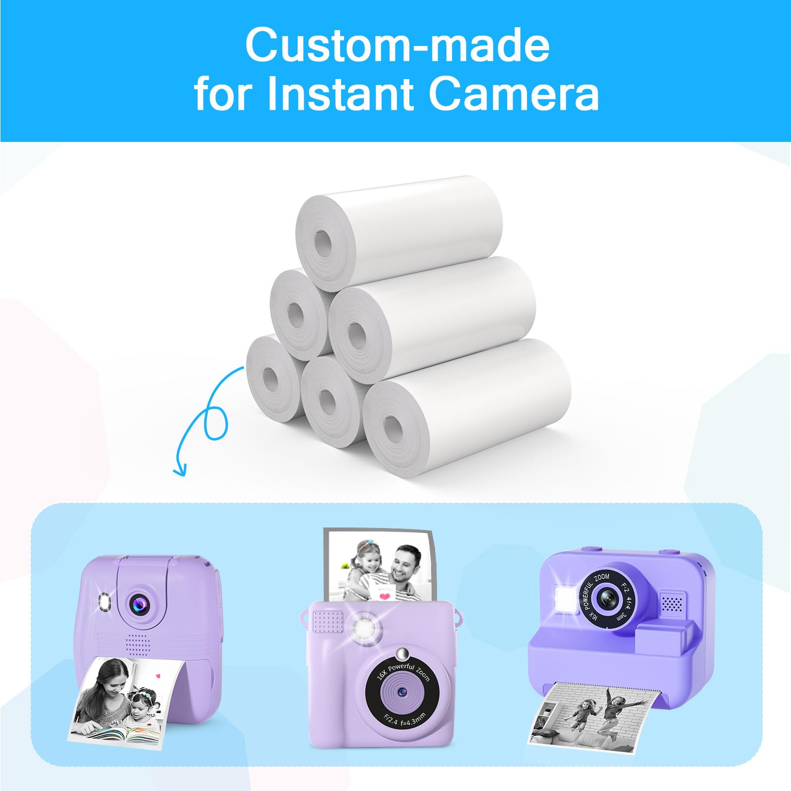 6 Rolls Instant Print Camera Refill Paper - Thermal Photo Printing Paper for Kids Instant Cameras | HD Quality, Compatible with Most Brands | Perfect for Birthday Parties, Travel & DIY Projects
