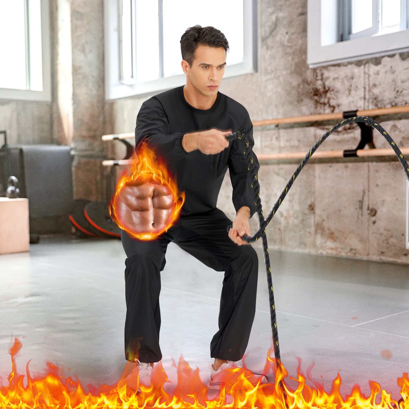 Men's Sauna Suit - Sweat Shirt & Pants Set for Weight Loss, Boxing & Gym Workouts - Durable Non-Rip Fabric for Intense Training - Perfect for Home Sauna, MMA, and Fitness Routines