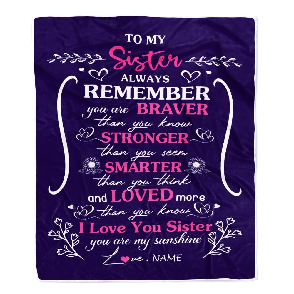 Custom Sister Blanket - Personalized 'I Love You Sister' Fleece Throw Blanket (60x80 Inches) | Purple Birthday Gift for Sister, Bed Quilt for Adults | Perfect for Birthday Gifts, Sister Appreciation, Cozy Home Decor & Winter Warmth