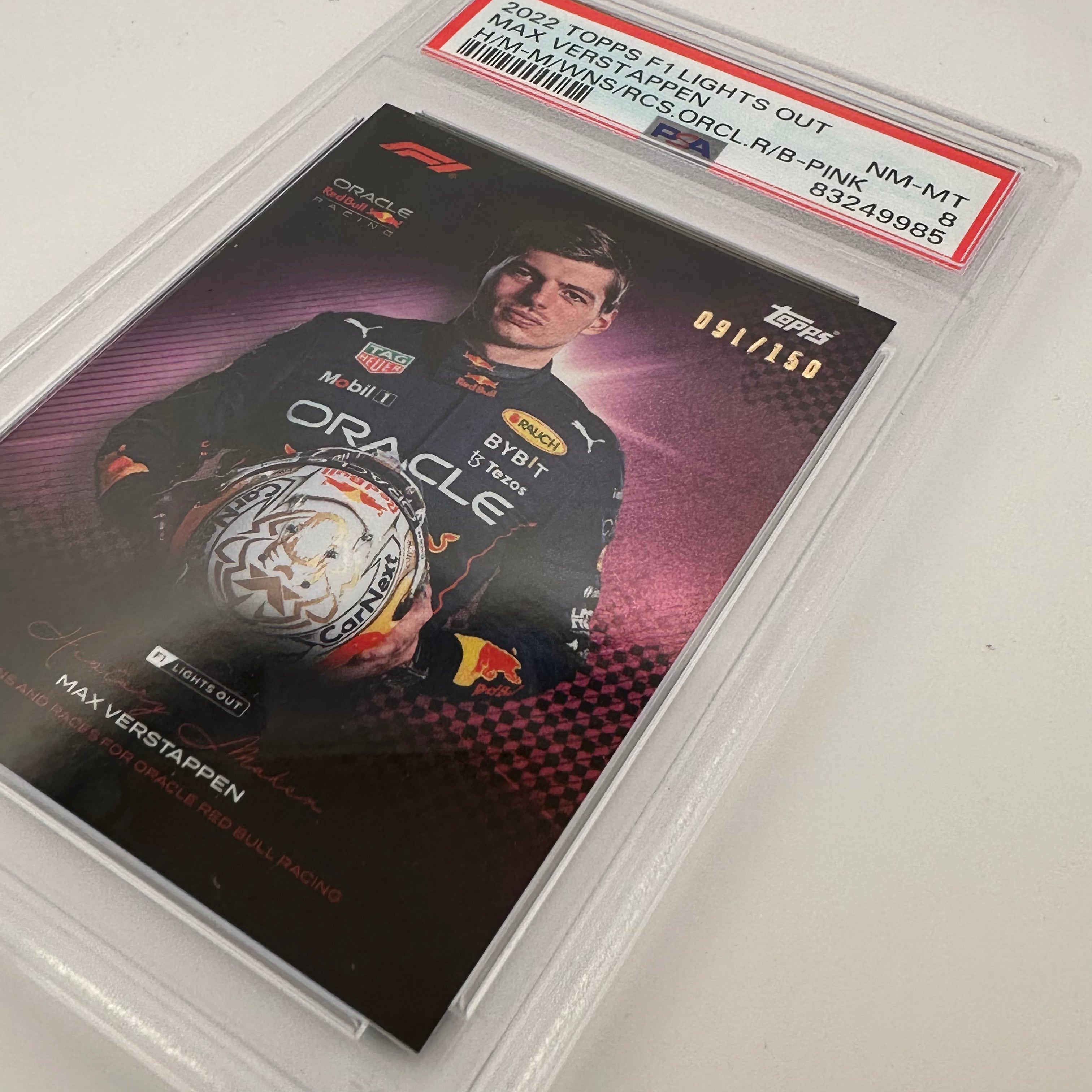 PSA 8 Graded Max Verstappen 2021 History Maker Pink Parallel /150 - Rare F1 Trading Card for Collectors & Racing Fans - Perfect for Display, Investment & Memorabilia Collections
