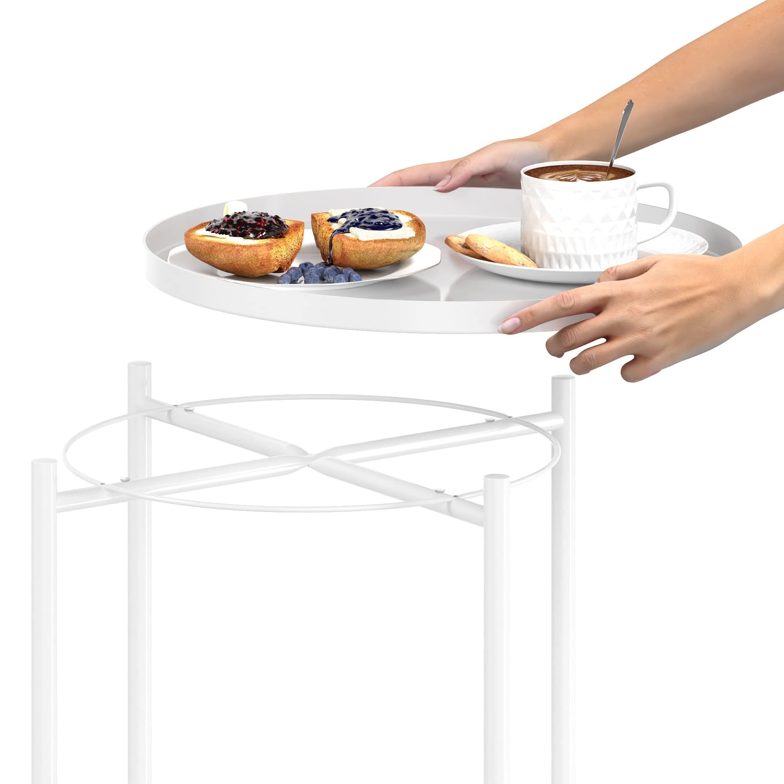 OVICAR Round Metal Tray End Table - Rustproof Waterproof Accent Coffee Table for Indoor & Outdoor Use | Modern Side Table for Living Room, Bedroom, Balcony, Patio | Perfect as Sofa Table, Nightstand or Outdoor Bistro Table
