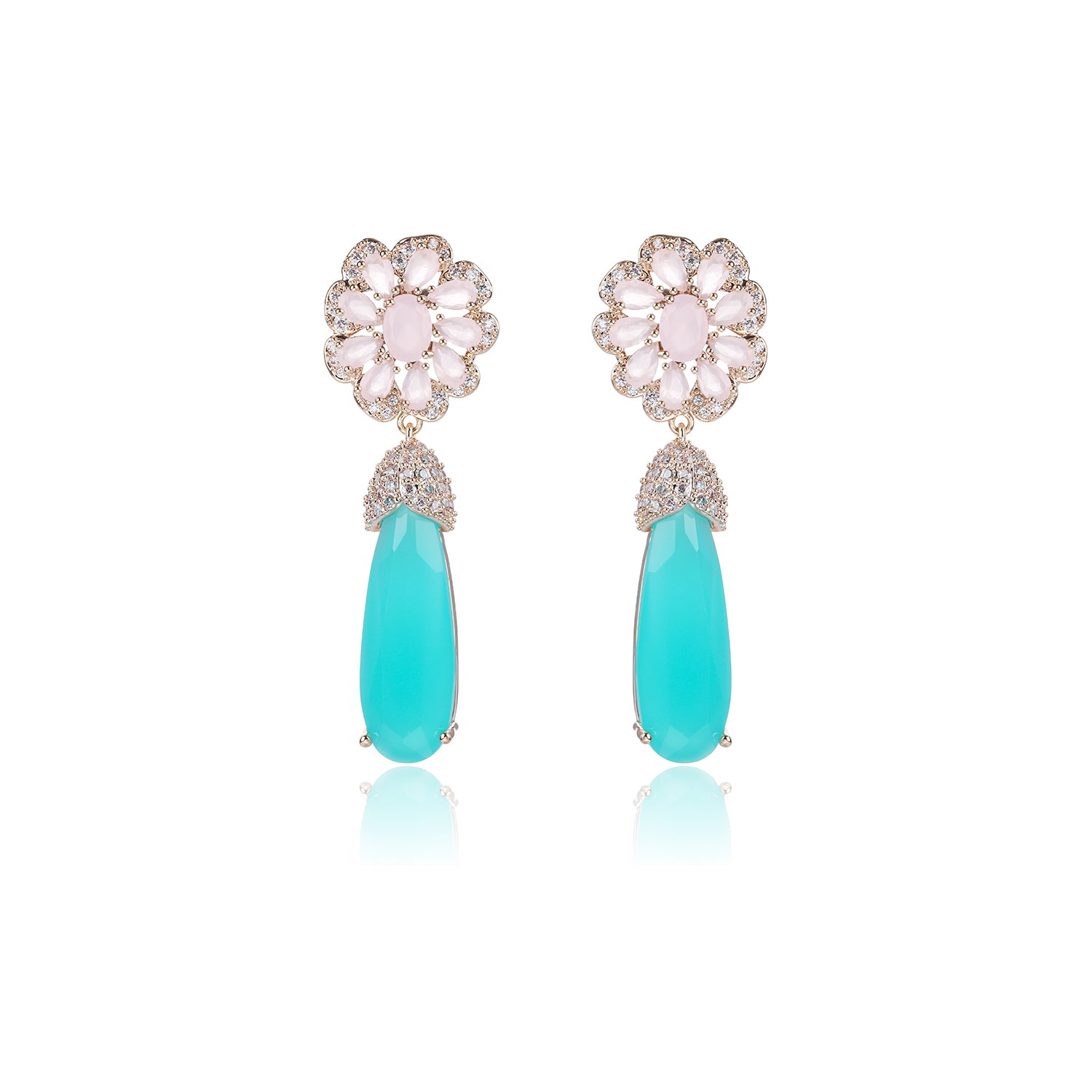 Stylish Zircon Round Flower Drop Earrings for Women - Elegant Party Jewelry for Girls' Night Out, Weddings & Special Occasions - CE1194