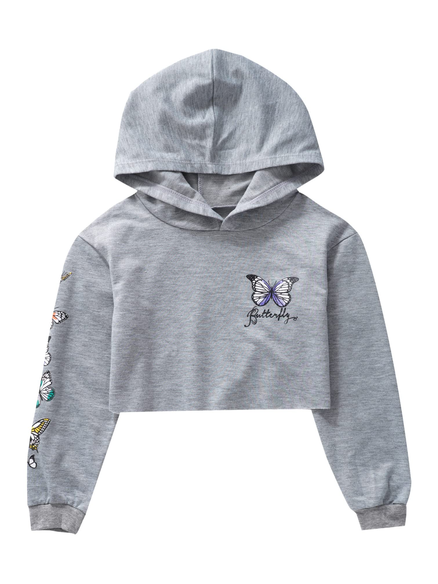 iiniim Kids Girls Teens Hooded Cropped Long Sleeve Sweatshirt Pullover - Casual Loose Blouse Shirt Tops for School, Playdates & Everyday Wear