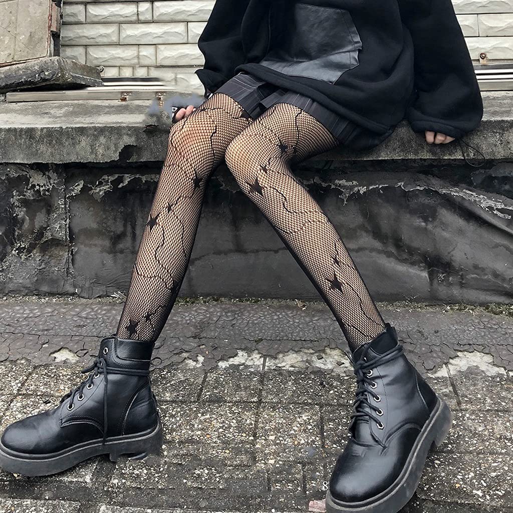 Bevis David Women's Black Five-Pointed Star Fishnet Pantyhose - Summer Silk Stockings for Party & Evening Wear - One Size Hosiery (Black) - Perfect for Nightclubs, Cosplay & Festive Occasions