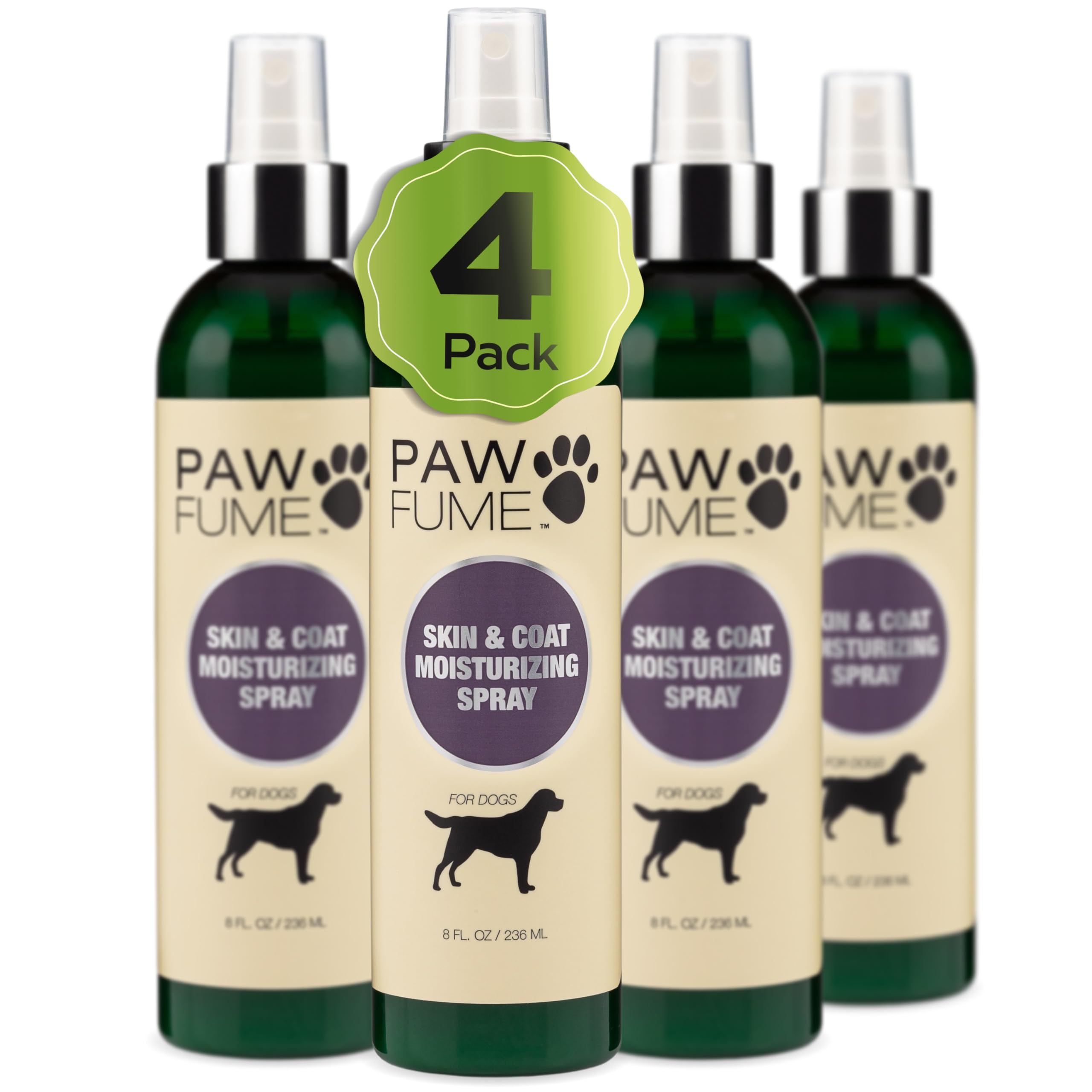 Pawfume Dog Skin & Coat Moisturizing Spray - Leave-In Conditioner for Dry & Itchy Skin Relief - Hydrating Lotion for Dogs - 4 Pack - Perfect for Grooming, Post-Bath Care & Daily Skin Maintenance