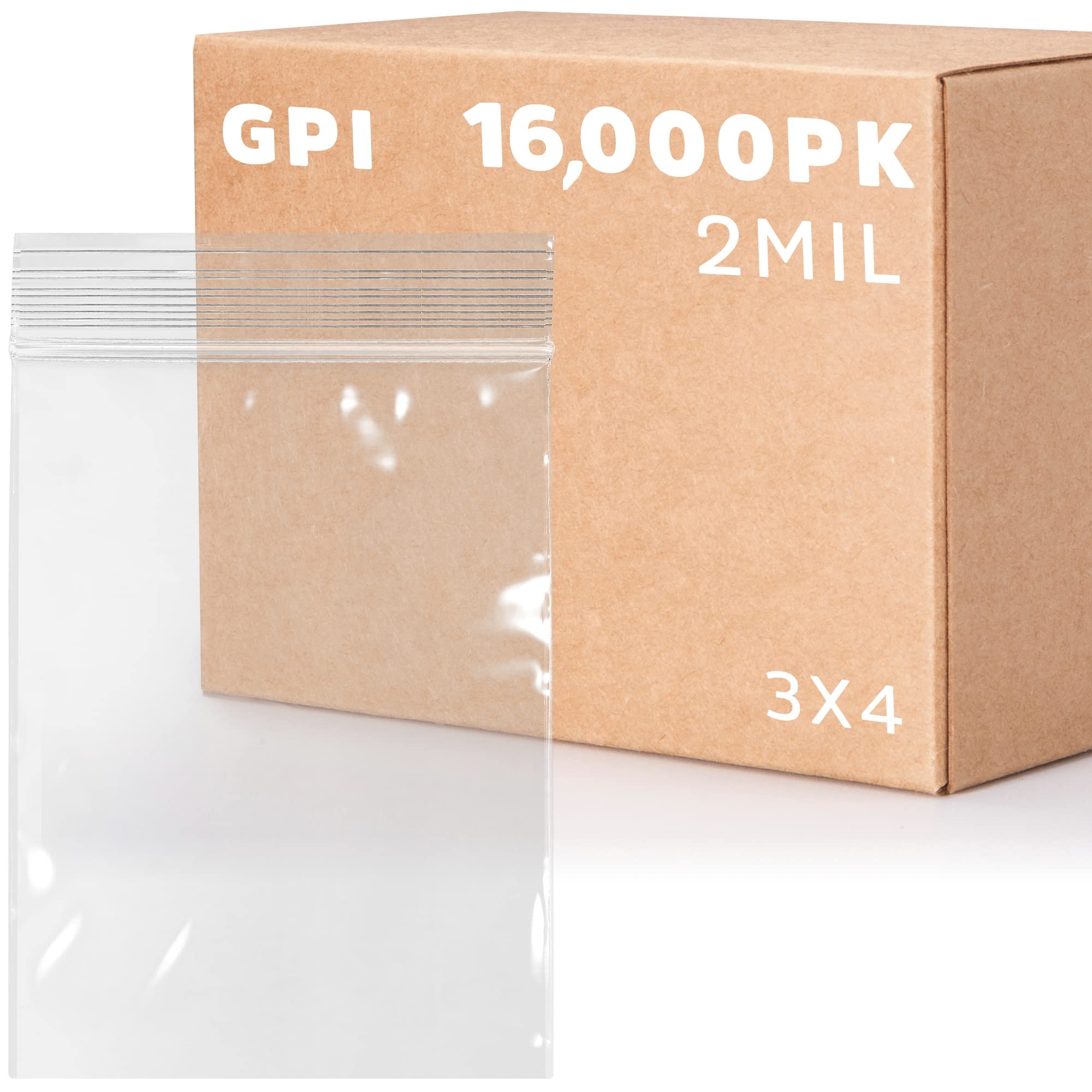 GPI - 16,000 Count 3x4 Inch 2 Mil Clear Reclosable Plastic Bags with Resealable Zipper Lock for Food Storage, Crafts & Organization | Perfect for Snacks, Candy, Nuts, Cookies, Sewing Supplies, Beads & Seeds | Ideal for Home, Office & Retail Use