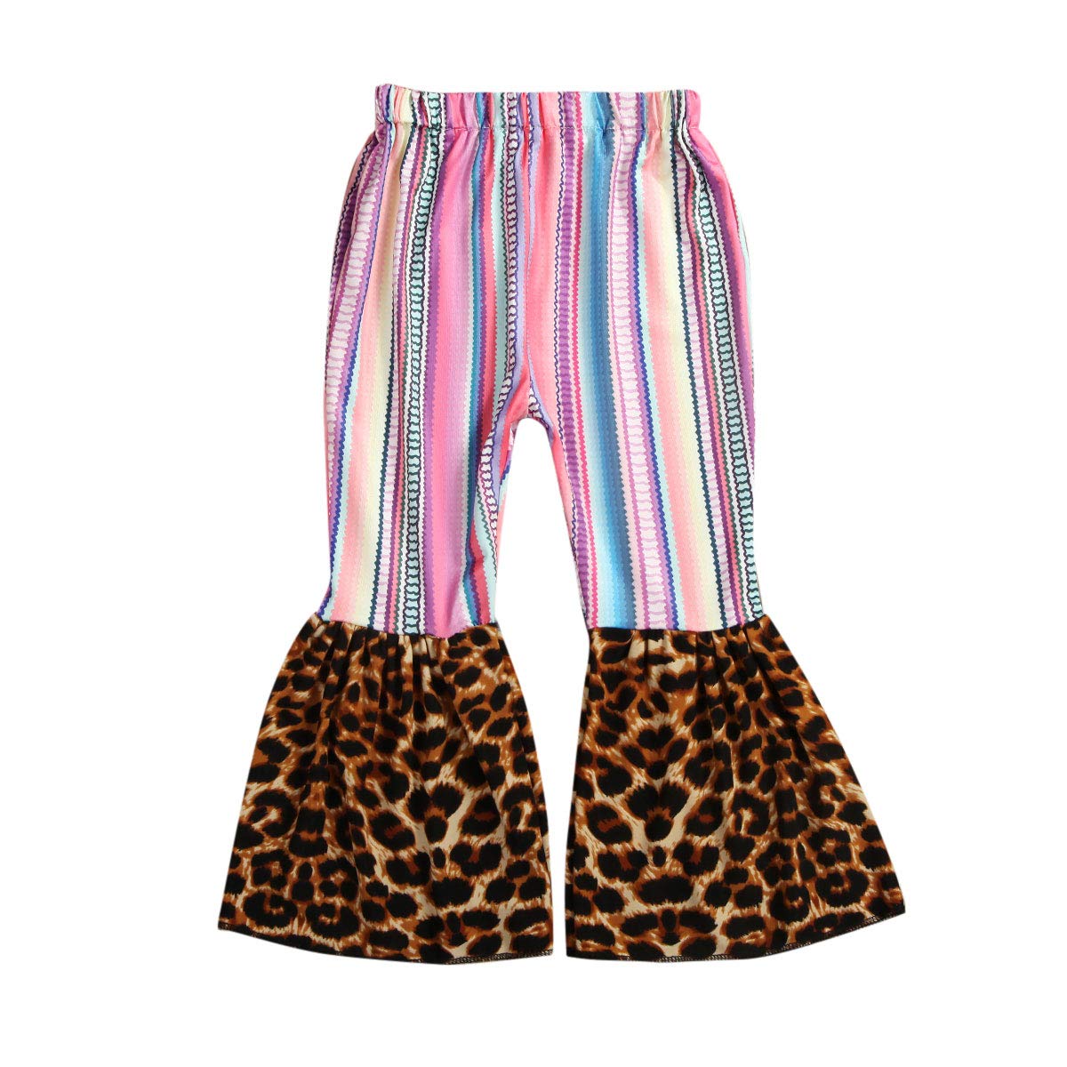 Toddler Girls Leopard Print Ruffle Leggings - Flare Bell Bottom Pants with Plaid Design for Playdates, Parties & Everyday Wear