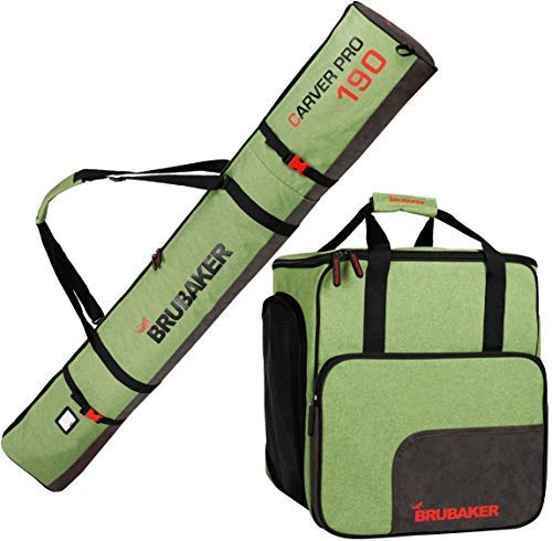 Premium Ski Bag & Boot Bag Combo Set for 1 Pair Skis, Poles, Boots & Helmet - Durable Travel Storage Solution for Ski Trips - Green & Black Design for Winter Sports Enthusiasts