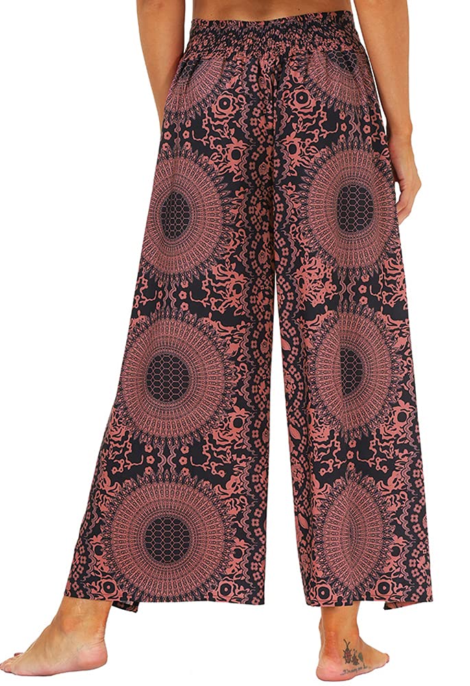 Boho Wide Leg Palazzo Pants for Women - Flowy Hippie Pants with Side Slits | Comfortable & Stylish Lounge Pants for Yoga, Beach, and Casual Wear