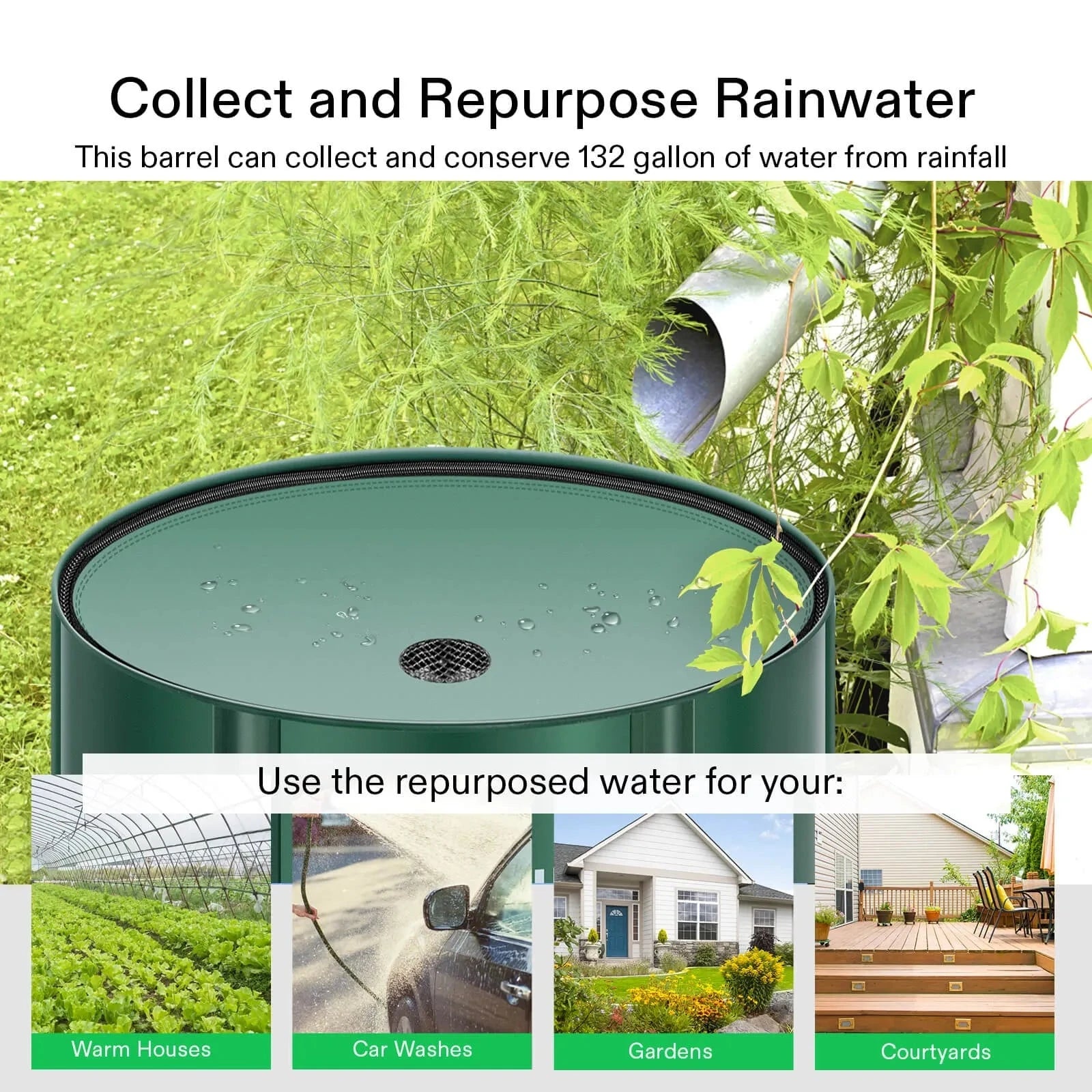 Vivosun 132 Gallon Collapsible Rain Barrel - Water Storage Container for Garden, Lawn & Outdoor Use | Eco-Friendly Rainwater Collection System for Sustainable Irrigation & Emergency Water Supply