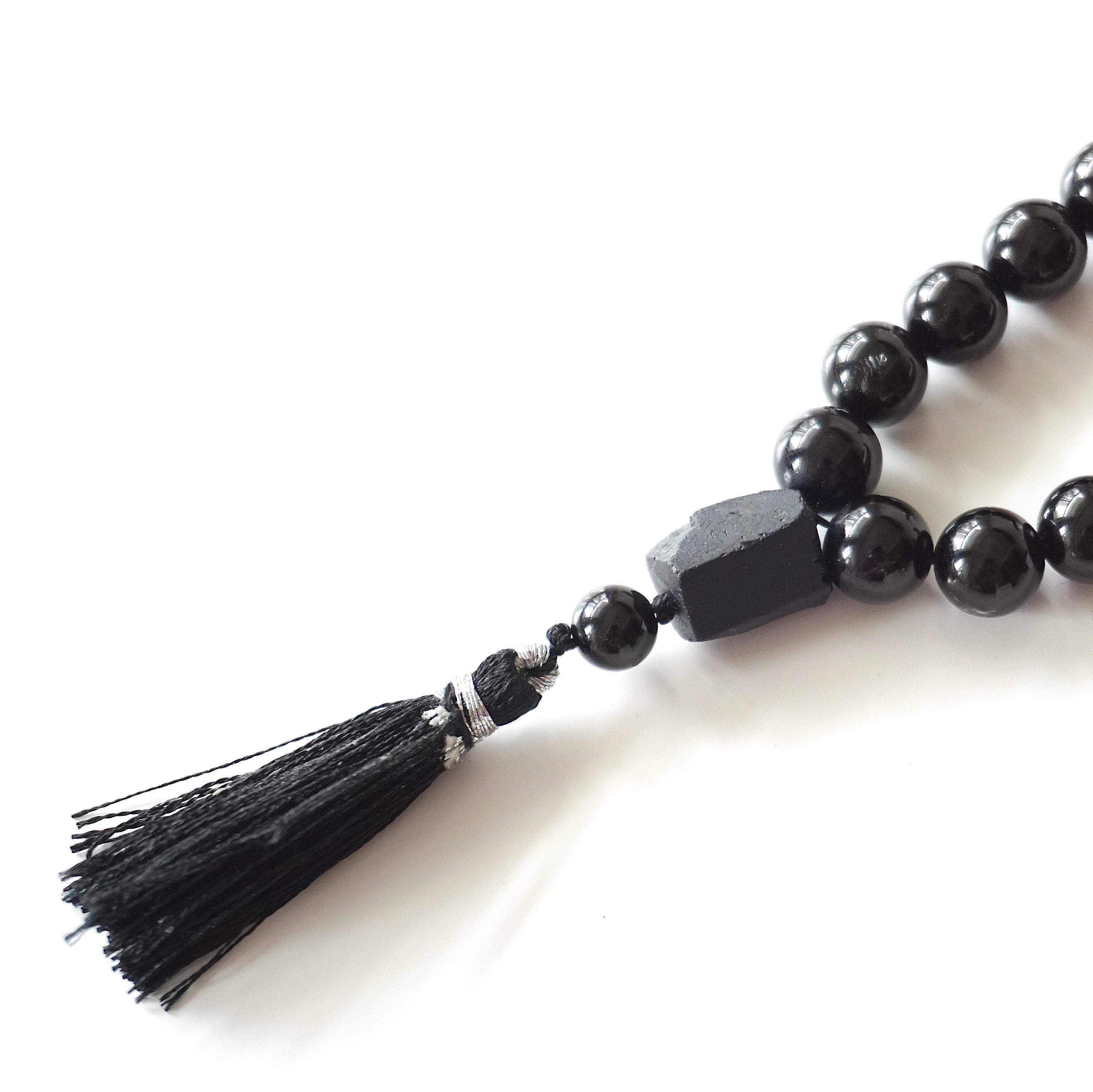 Black Tourmaline Mala Necklace - 108 Beads Spiritual Buddhist Meditation Prayer Necklace for Protection, Stress Relief & Positive Energy | Perfect for Yoga, Mindfulness & Chakra Balancing