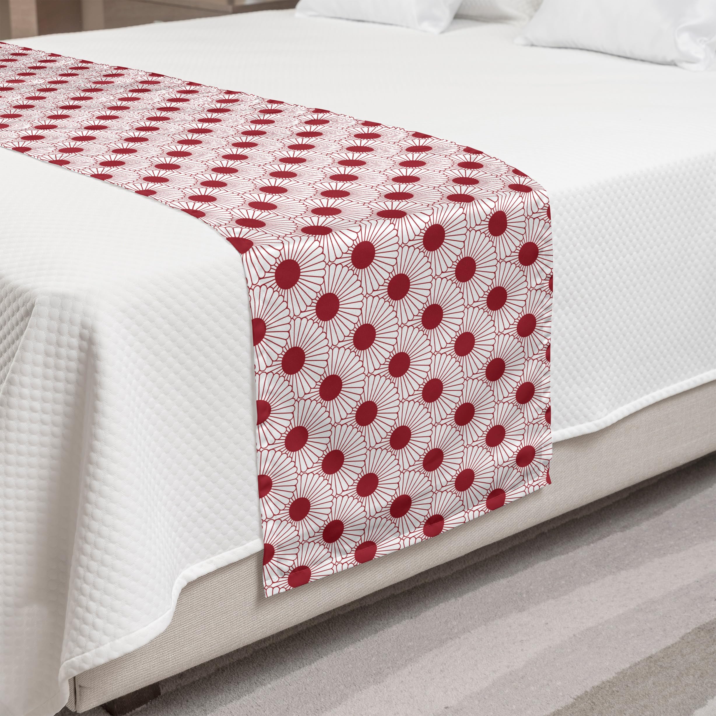 Ambesonne Floral Bed Runner - Traditional Japanese Chrysanthemum Monotone Print Decorative Bedding Scarf | Elegant Home & Hotel Accent for Bedroom, Guest Room & Wedding Decor (Pale Maroon/White)