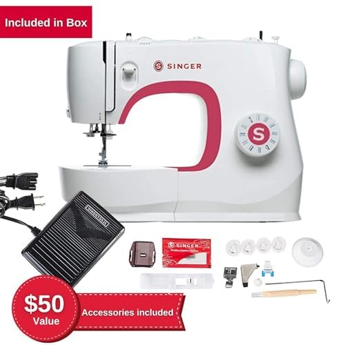 SINGER MX231 Lightweight Portable Sewing Machine with 97 Stitch Applications, LED Light, Foot Pedal & Accessory Kit | Perfect for Quilting, Dressmaking, Home Decor & DIY Crafts | Beginner-Friendly 1-Step Buttonhole Sewing Machine for Home Use