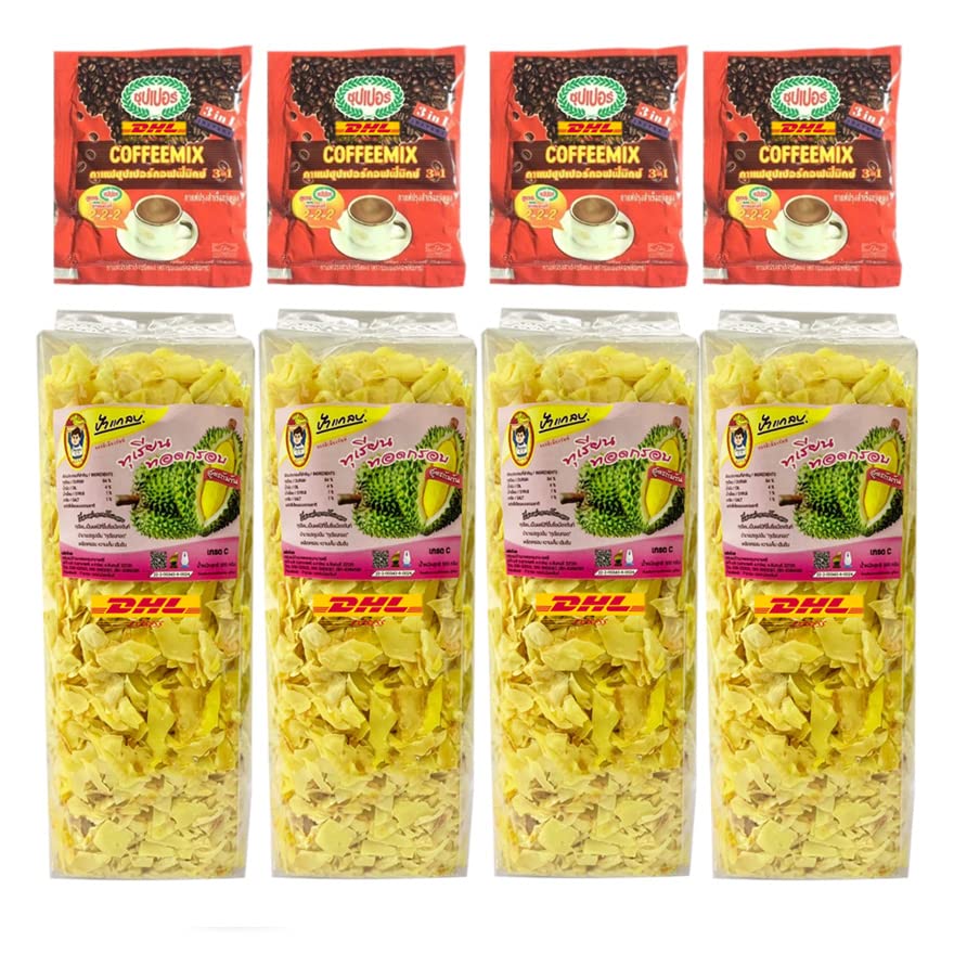 Premium 500g Havilah Fried Durian Chips - Crispy Monthong Yellow Durian Snacks from Thailand | Vegan, Healthy Exotic Fruit Chips (Pack of 4) | Perfect for Parties, Travel & Gifts | Free Beauty Gift Included