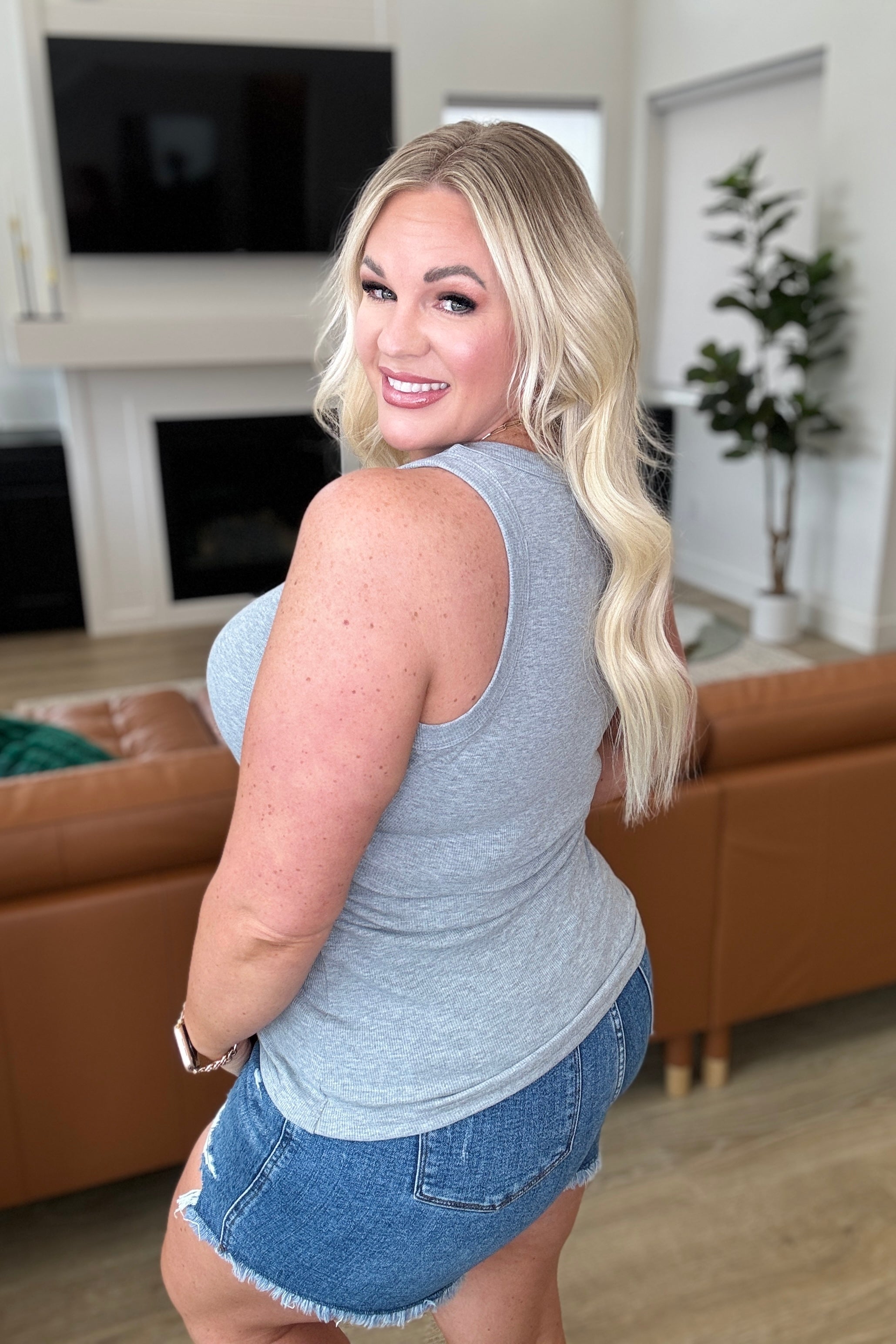 High On Life High Neck Ribbed Tank Top for Women - Soft Stretchy Grey Workout Shirt | Perfect for Yoga, Gym & Casual Wear