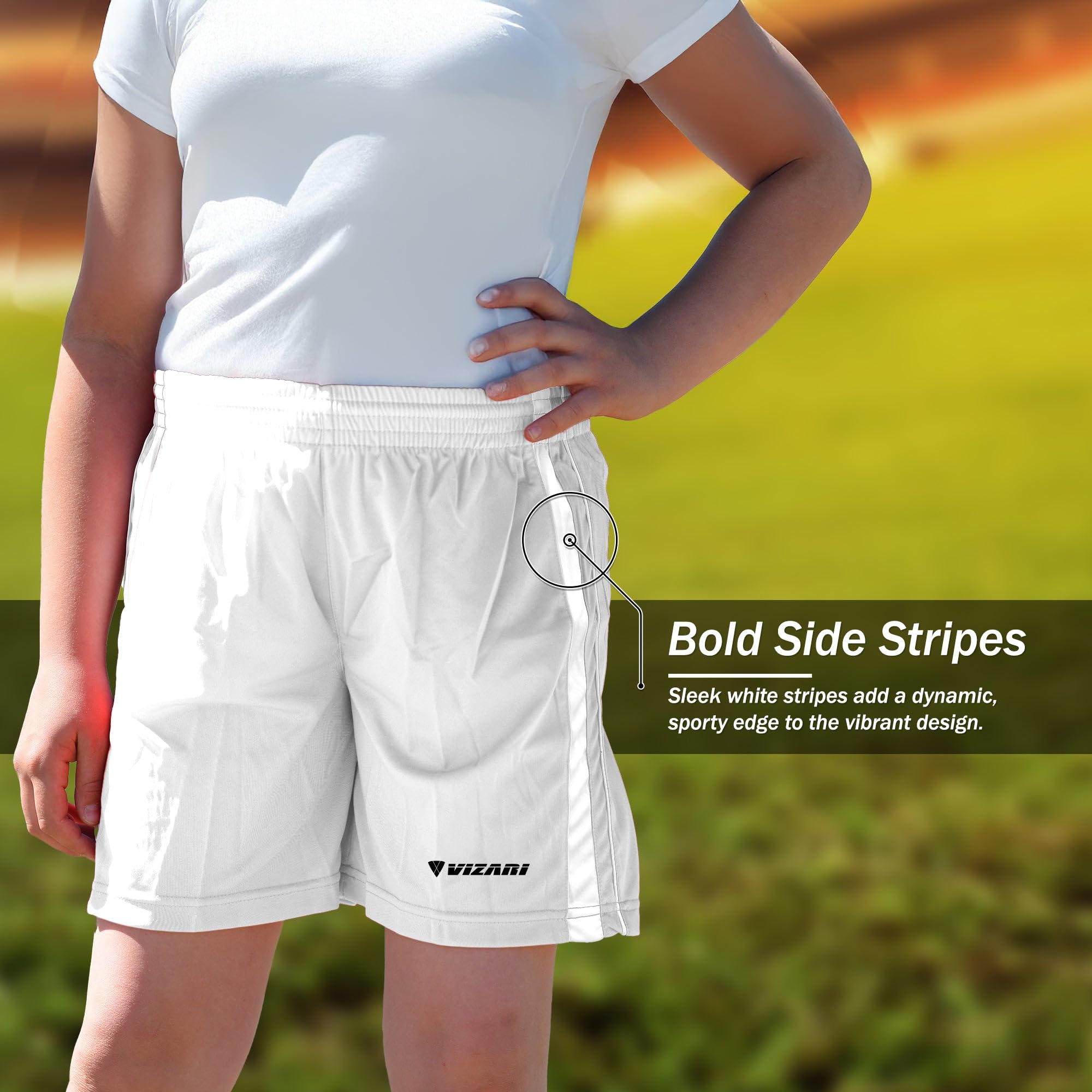 Vizari Youth Athletic Shorts - Breathable Polyester Sports Shorts for Boys & Girls | Ideal for Soccer, Gym Workouts, Running, and Active Play | Perfect for Training, School PE, and Summer Outdoor Activities