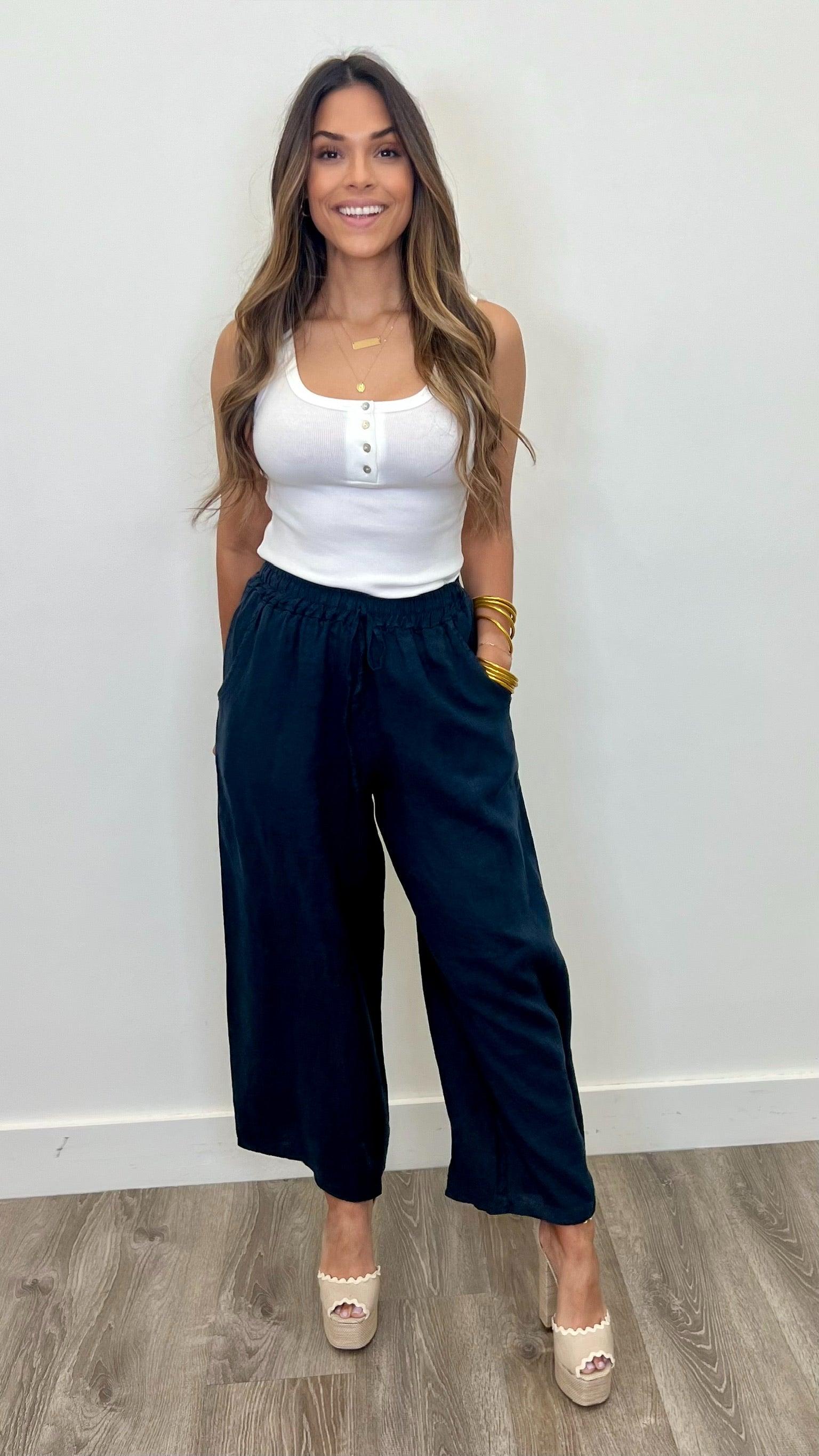 Alessandra Women's Linen Pants - Breathable Summer Wide Leg Trousers for Casual Wear & Beach Vacation