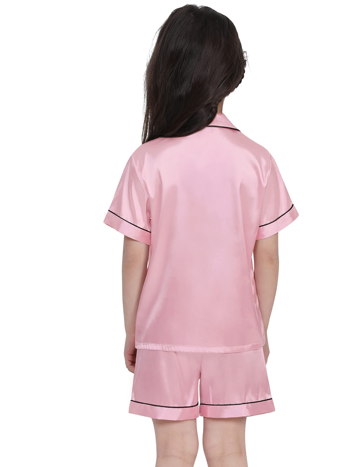 SWOMOG Kids Satin Pajama Set for Girls & Boys - Soft Button-Down Silk Pjs with Short Sleeves, 2-Piece Nightwear & Lounge Outfit - Perfect for Sleepovers, Bedtime & Relaxing at Home