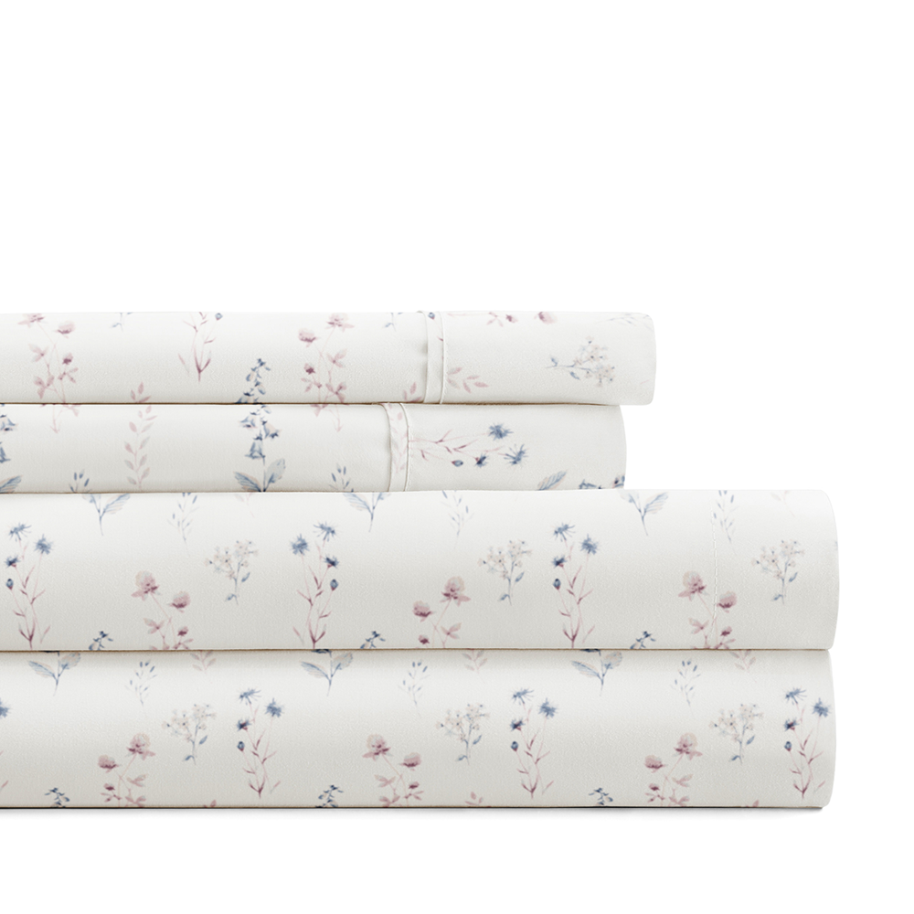 Painted Meadow 4-Piece Queen Sheet Set - Soft Floral Printed Bedding for Comfortable Sleep - Perfect for Master Bedroom, Guest Room & Dorm Decor