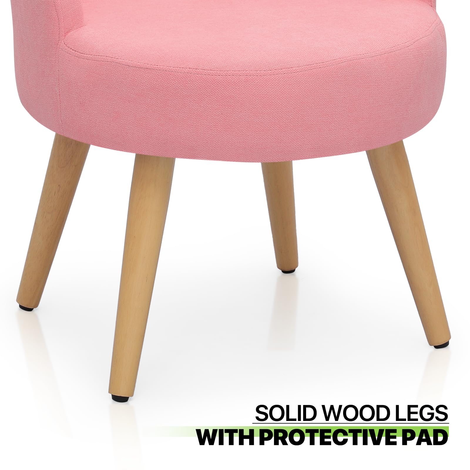 Magshion Velvet Vanity Chair with Back & Wooden Legs - Pink Accent Makeup Chair for Bedroom | Cute Linen Single Chair for Dressing Table, Girls Room Decor & Home Beauty Station