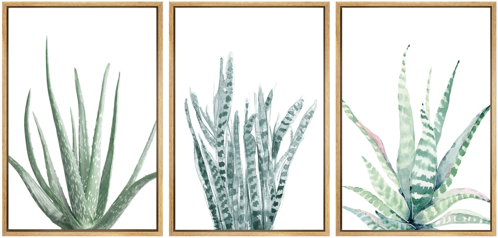 Modern Framed Canvas Wall Art Set - Pastel Watercolor Desert Snake Plant Floral Illustration, Contemporary Home Decor for Living Room, Bedroom & Office (16x24 Inches, Set of 3) | Perfect for Boho Chic Interiors, Housewarming Gifts & Workspace Decor