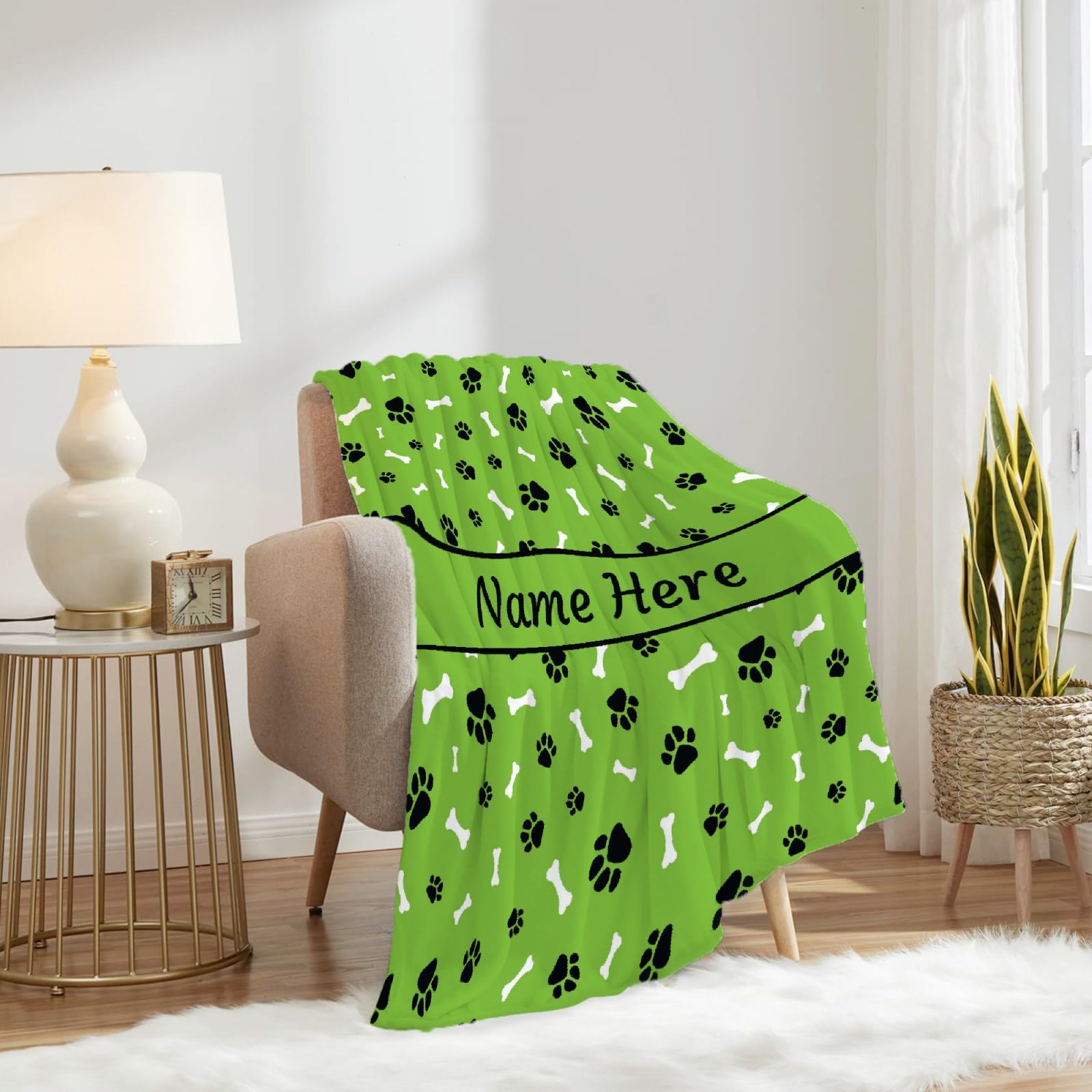 **Custom Personalized Dog Blanket with Name - Soft Cozy Fleece Pet Blanket for Puppy, Dog Lovers, Mom & Dad - Cute Paws & Bones Design - Perfect Gift for Bed, Sofa, Couch & Travel**    *(Example usage: 