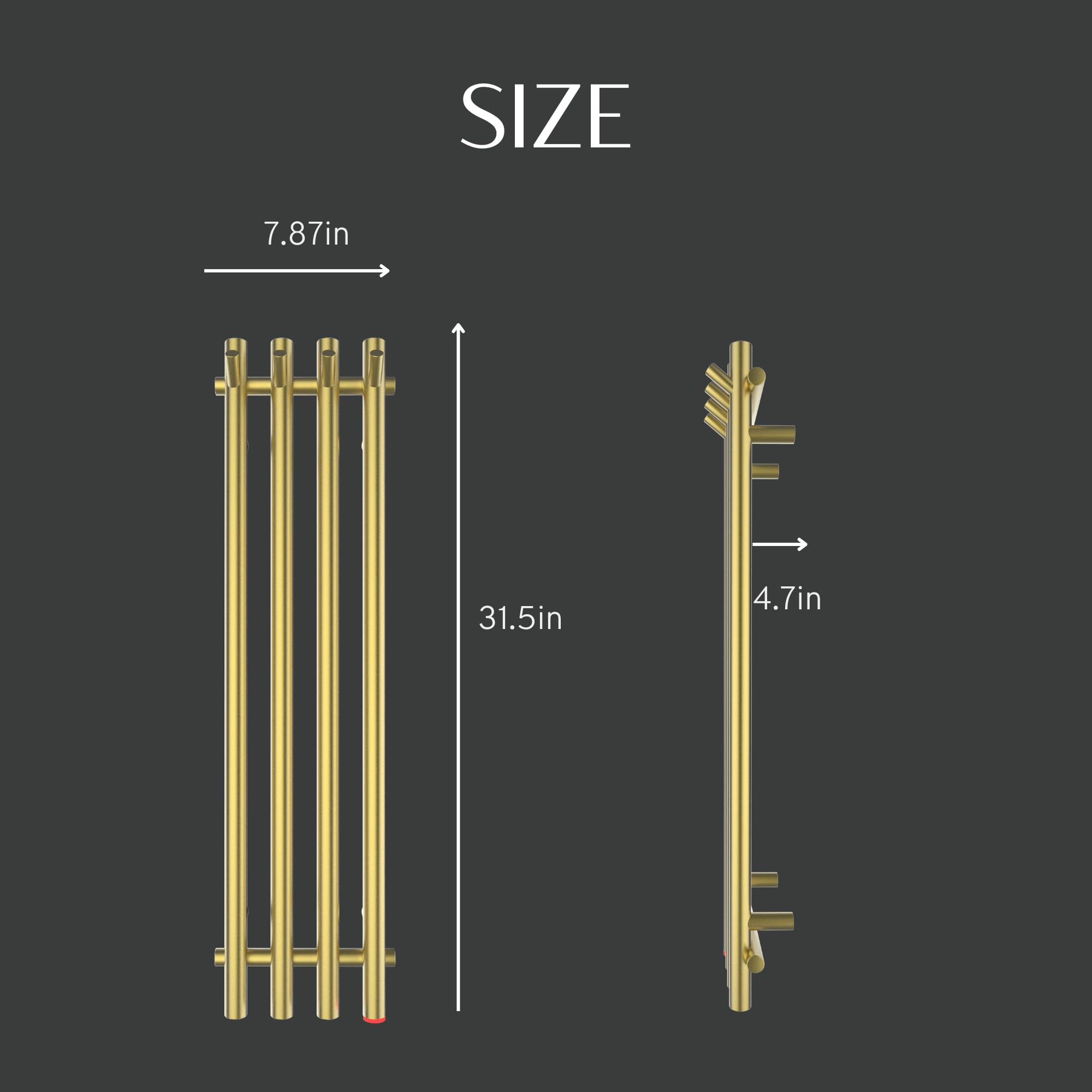 Premium Heated Towel Rack - Adjustable Timer & Wall Mounted Electric Towel Warmer for Bathroom - Hardwired or Plug-in Vertical Towel Heater (Gold) - Perfect for Spa, Luxury Hotels & Cozy Home Bathrooms