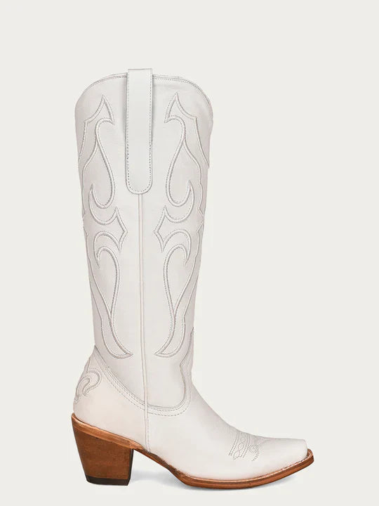 Z5074 Women's White Embroidered Tall Top Snip Toe Cowboy Boots - Western Fashion, Country Dance & Rodeo Riding Footwear