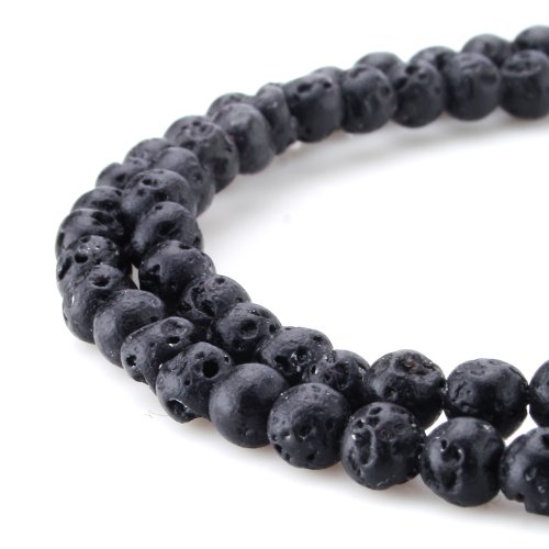 10) Black Lava Stone Round Beads