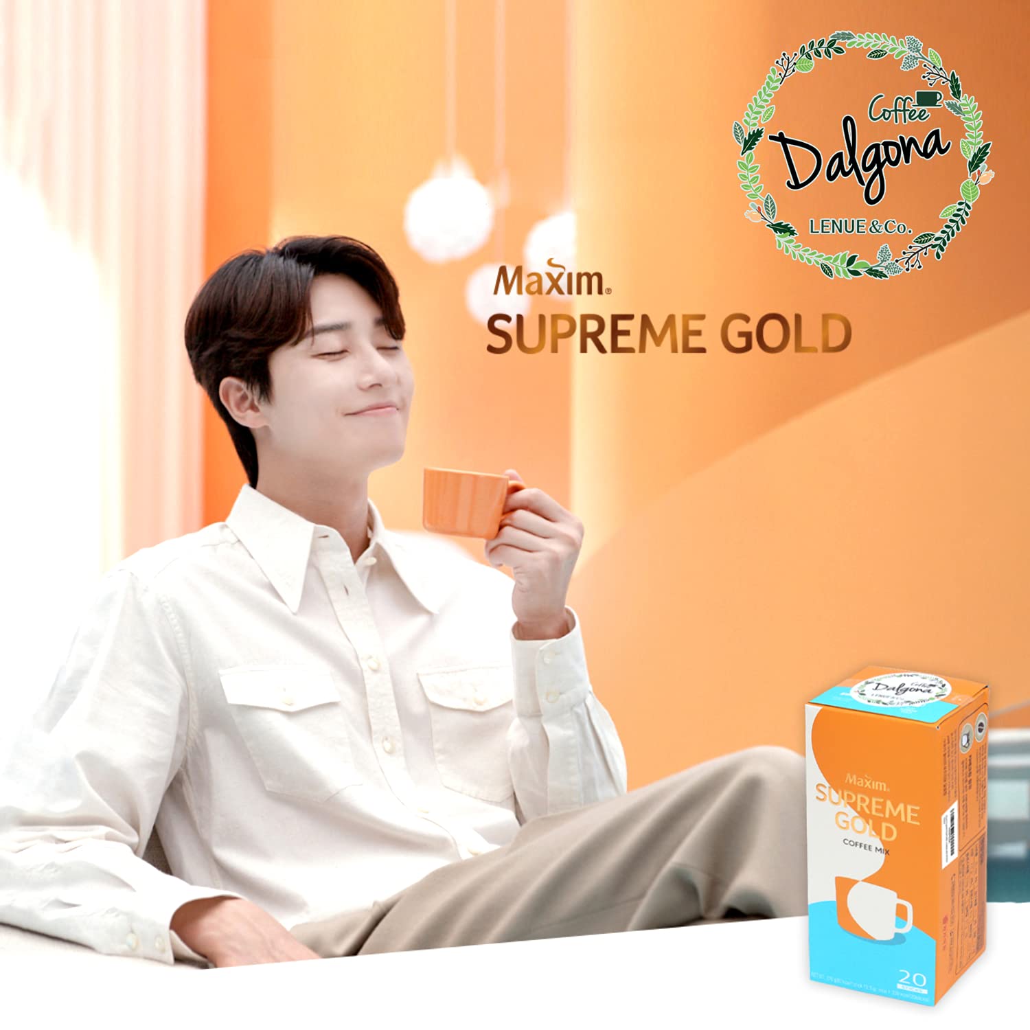 Maxim Supreme Gold Coffee - Premium Korean 3-in-1 Instant Coffee Latte Mix (20 Sticks) - Perfect for Office, Travel & Home Brewing