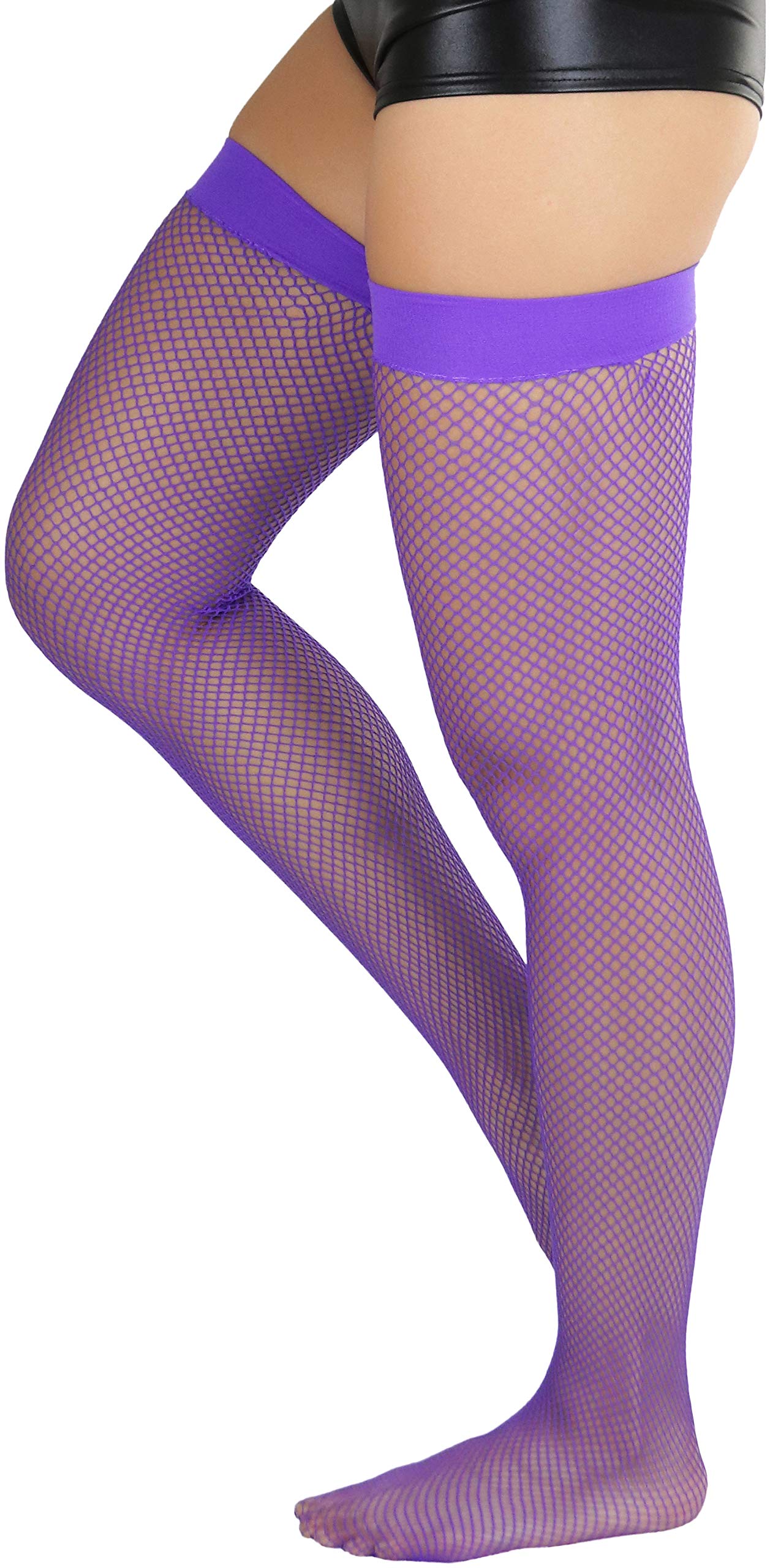 ToBeInStyle Women's Sexy Nylon Thigh High Stockings with Opaque Band - Versatile Fishnet Stockings for Party, Cosplay & Fashion Outfits
