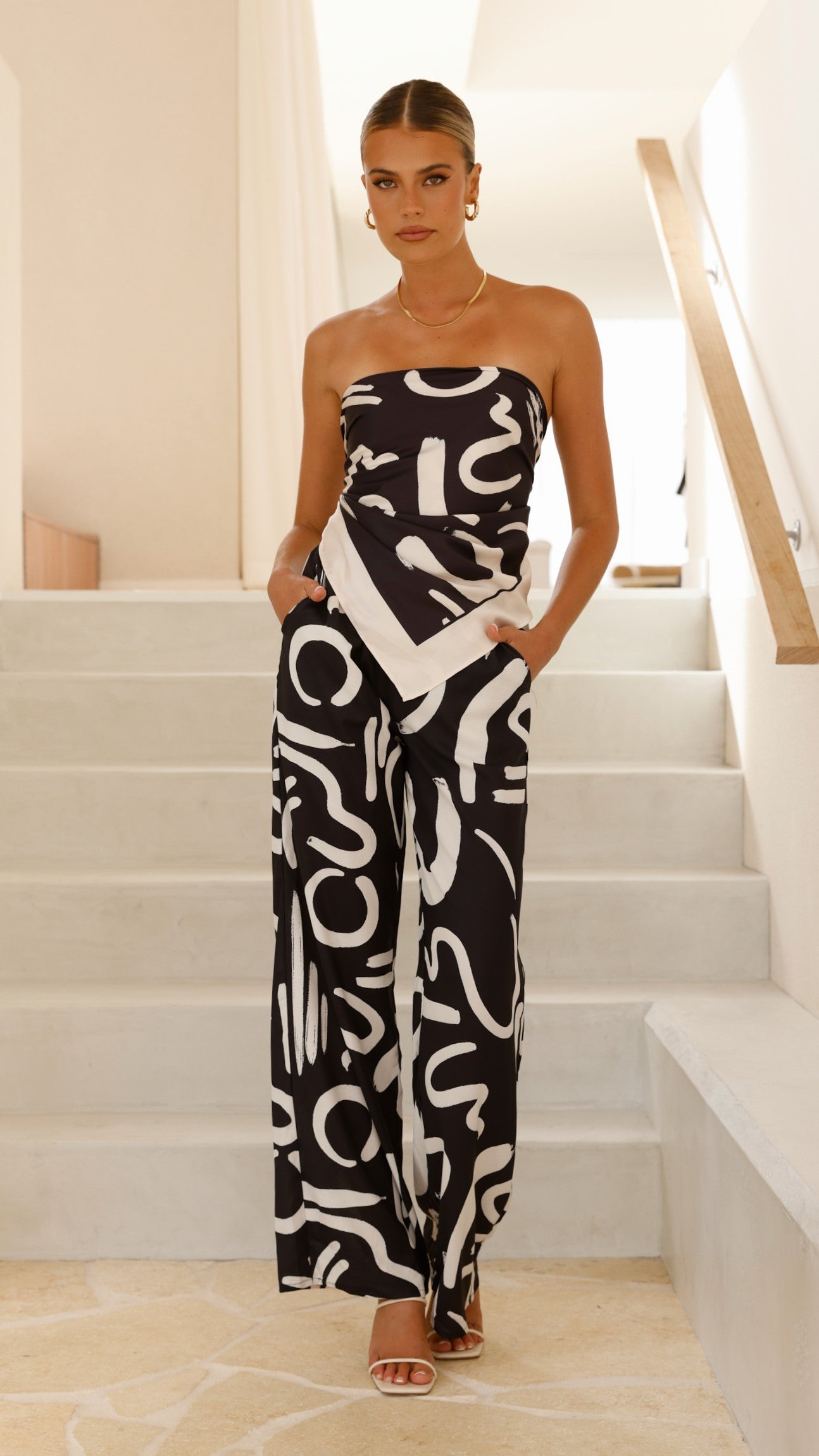 Caterina Pants for Women - High Waisted Wide Leg Trousers in Black & Sand York | Office Wear, Business Casual & Formal Occasions