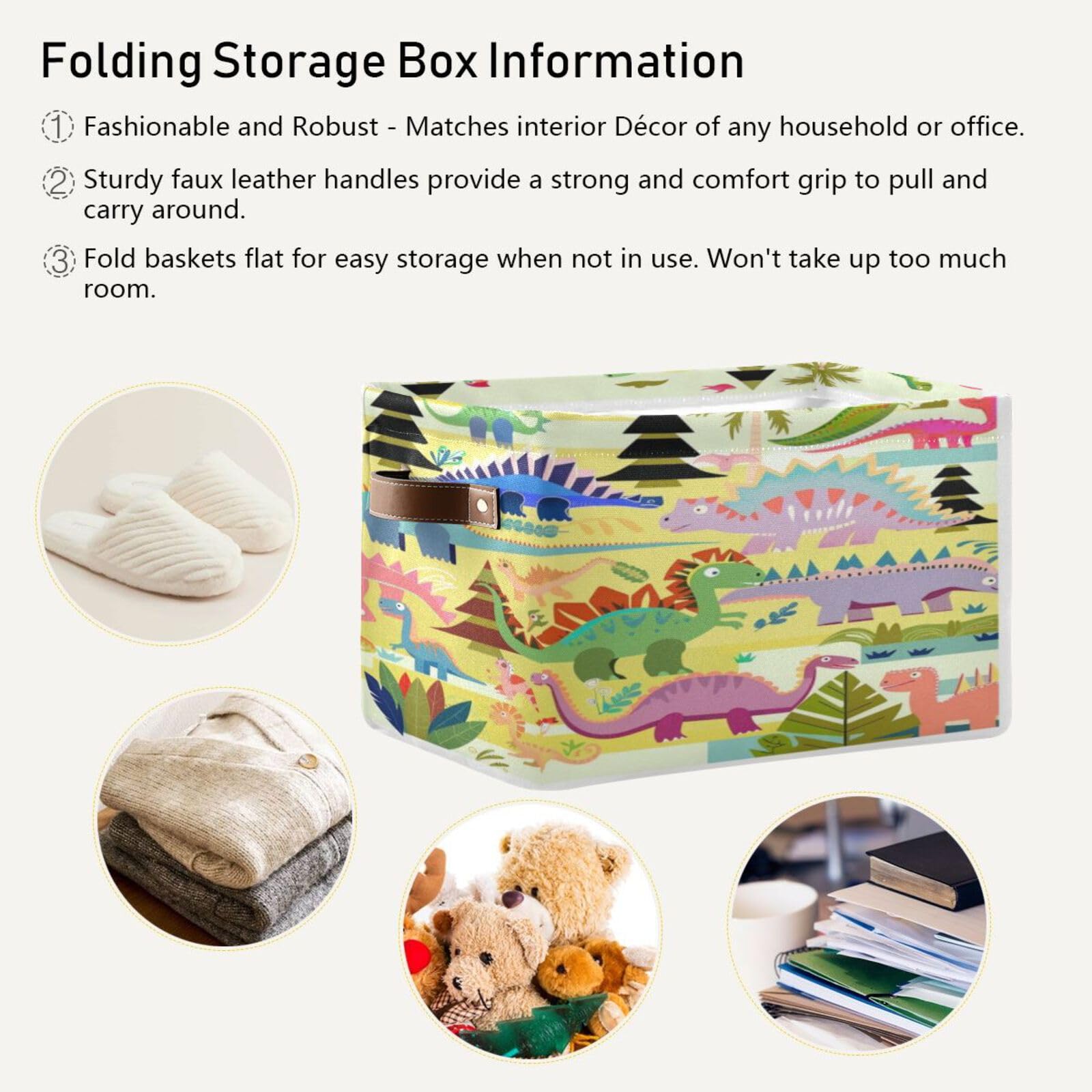 Large Fabric Storage Bins with Handles - Collapsible Decorative Baskets for Shelves, Closet Organizers | Perfect for Clothes, Toys, Home Storage & Kids' Dinosaur Toys | Space-Saving Solution for Bedroom, Nursery & Playroom Organization