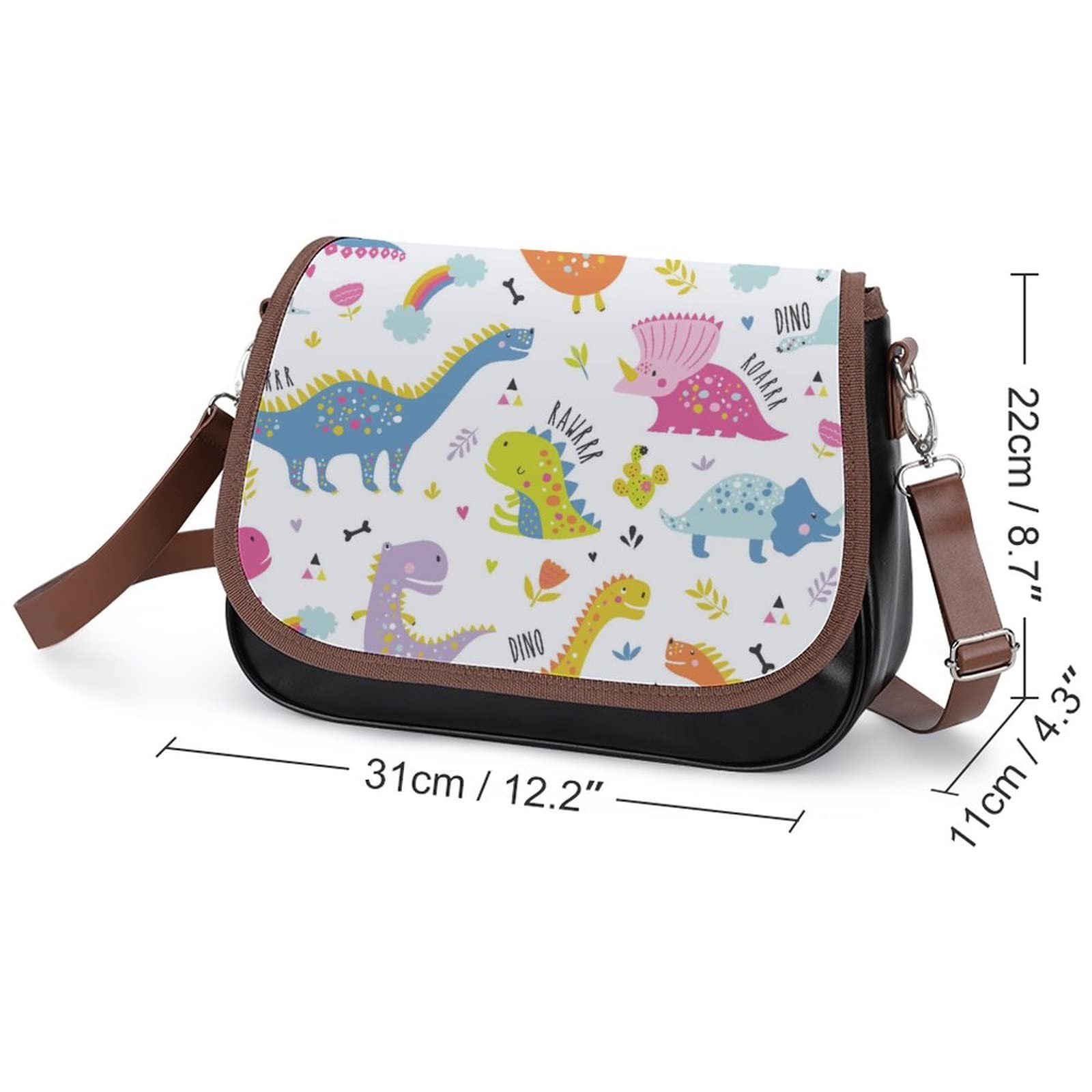 Stylish Leather Crossbody Bags for Women - Designer Shoulder Messenger Purse with Cute Dinosaur Print | Perfect for Work, Travel & Everyday Use